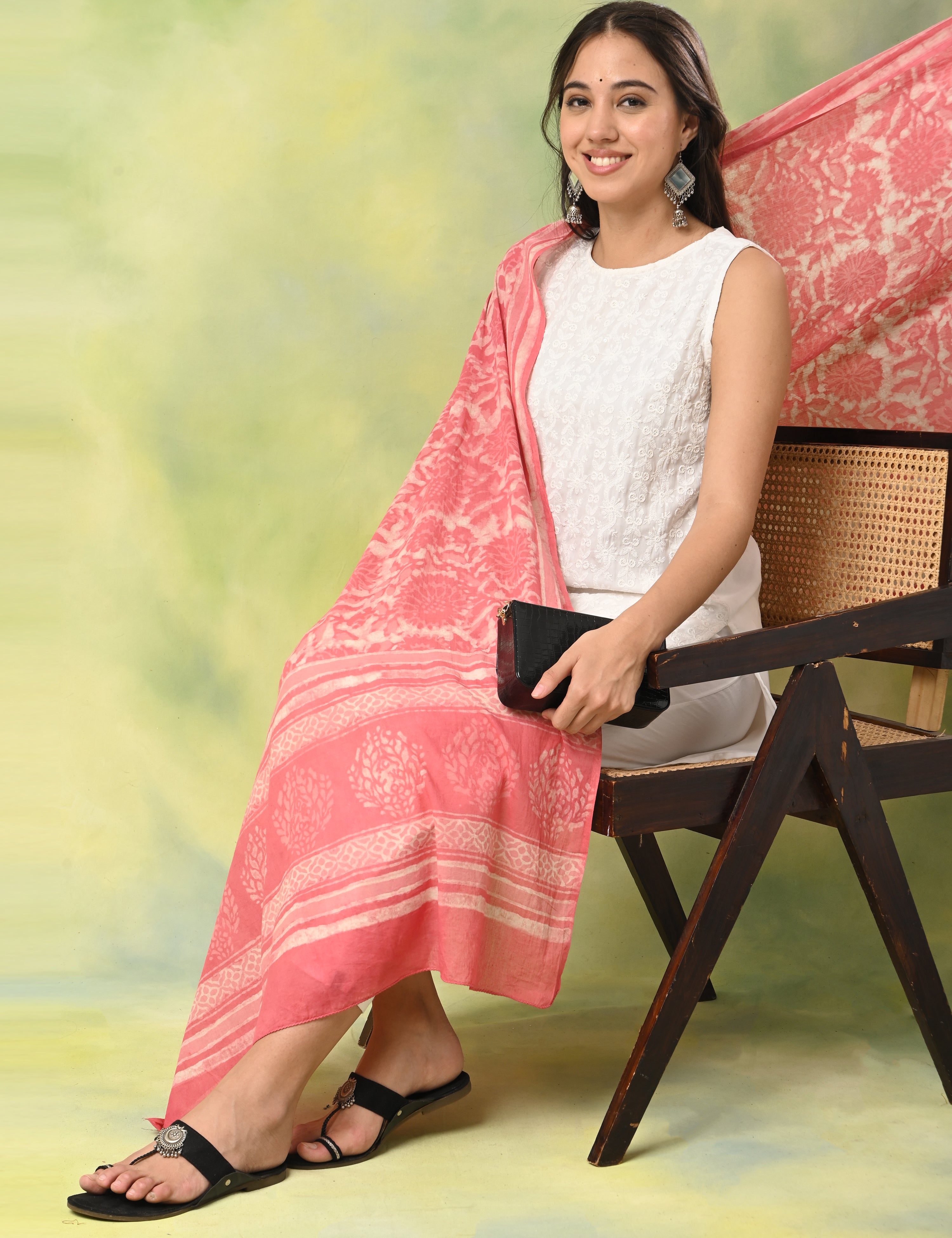 Pushkarini Pink Block Print Dupatta