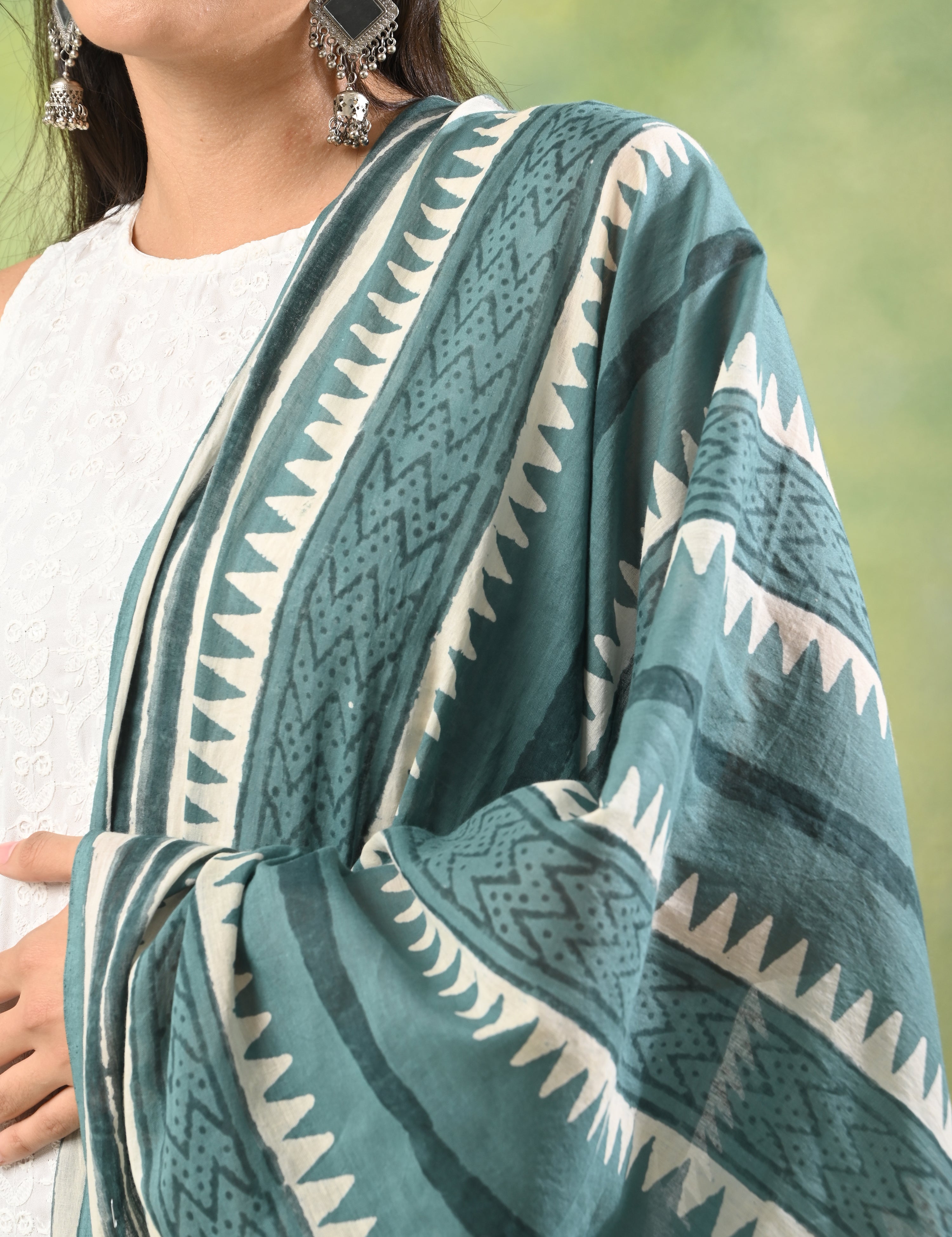 Patang Teal Block Print Dupatta