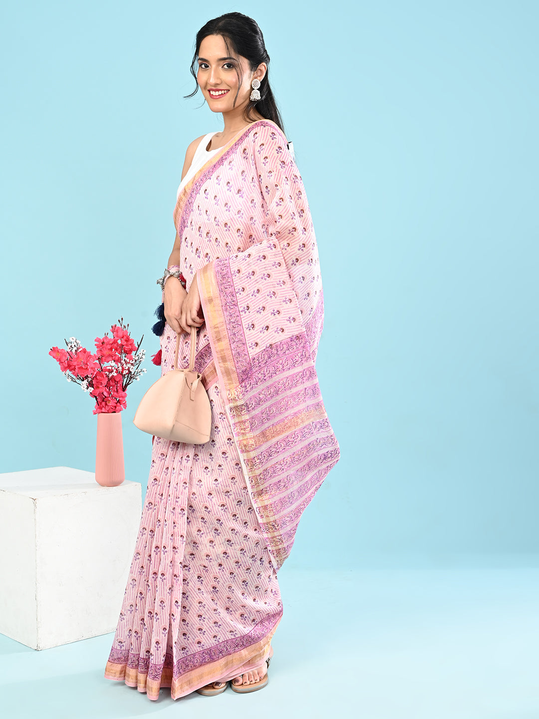 Marupushpa Lilac Block Print Saree
