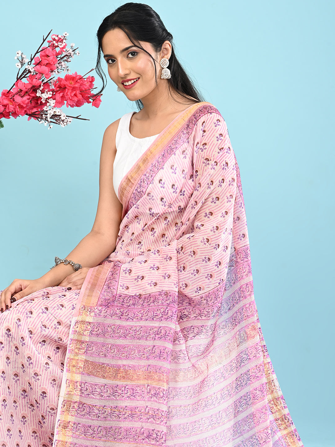 Marupushpa Lilac Block Print Saree