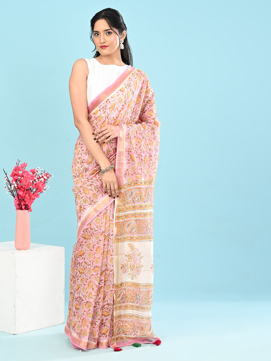Marupushpa Lavender Block Print Saree