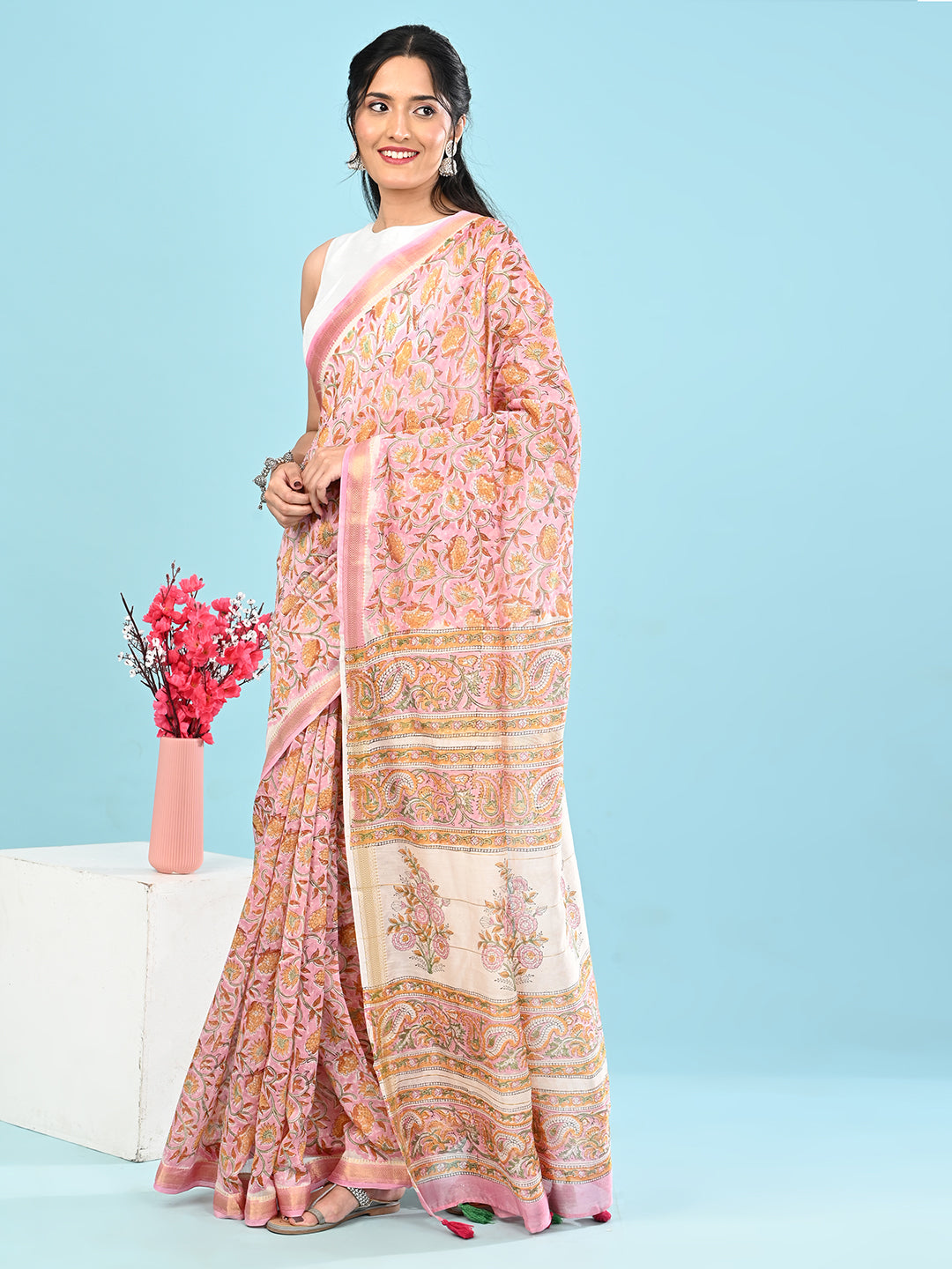 Marupushpa Lavender Block Print Saree