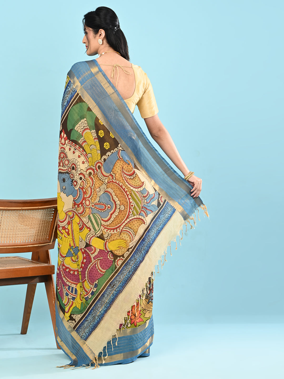 Manjari Lime Green Pen Kalamkari Saree