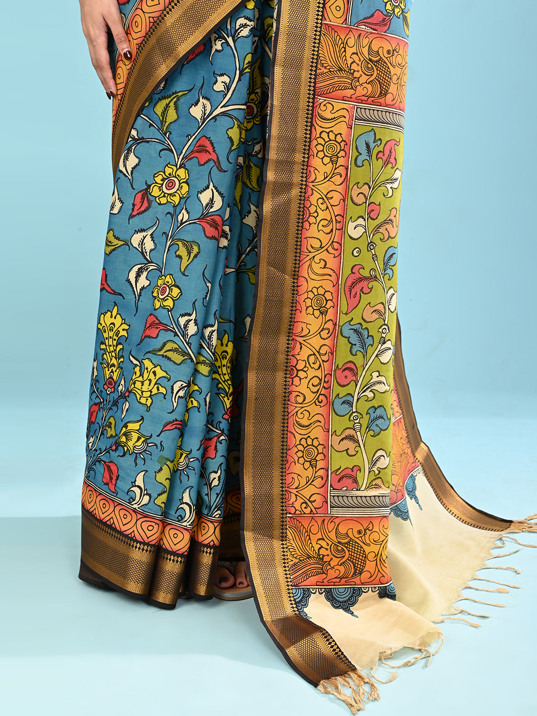 Manjari Blue Pen Kalamkari Saree