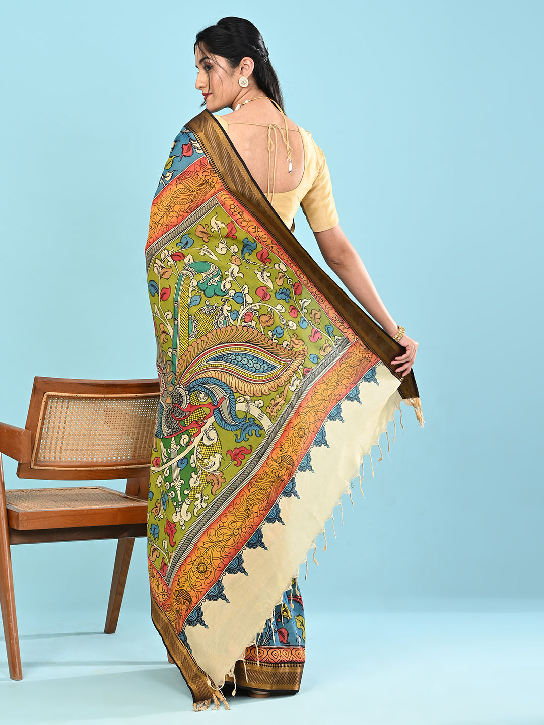 Manjari Blue Pen Kalamkari Saree