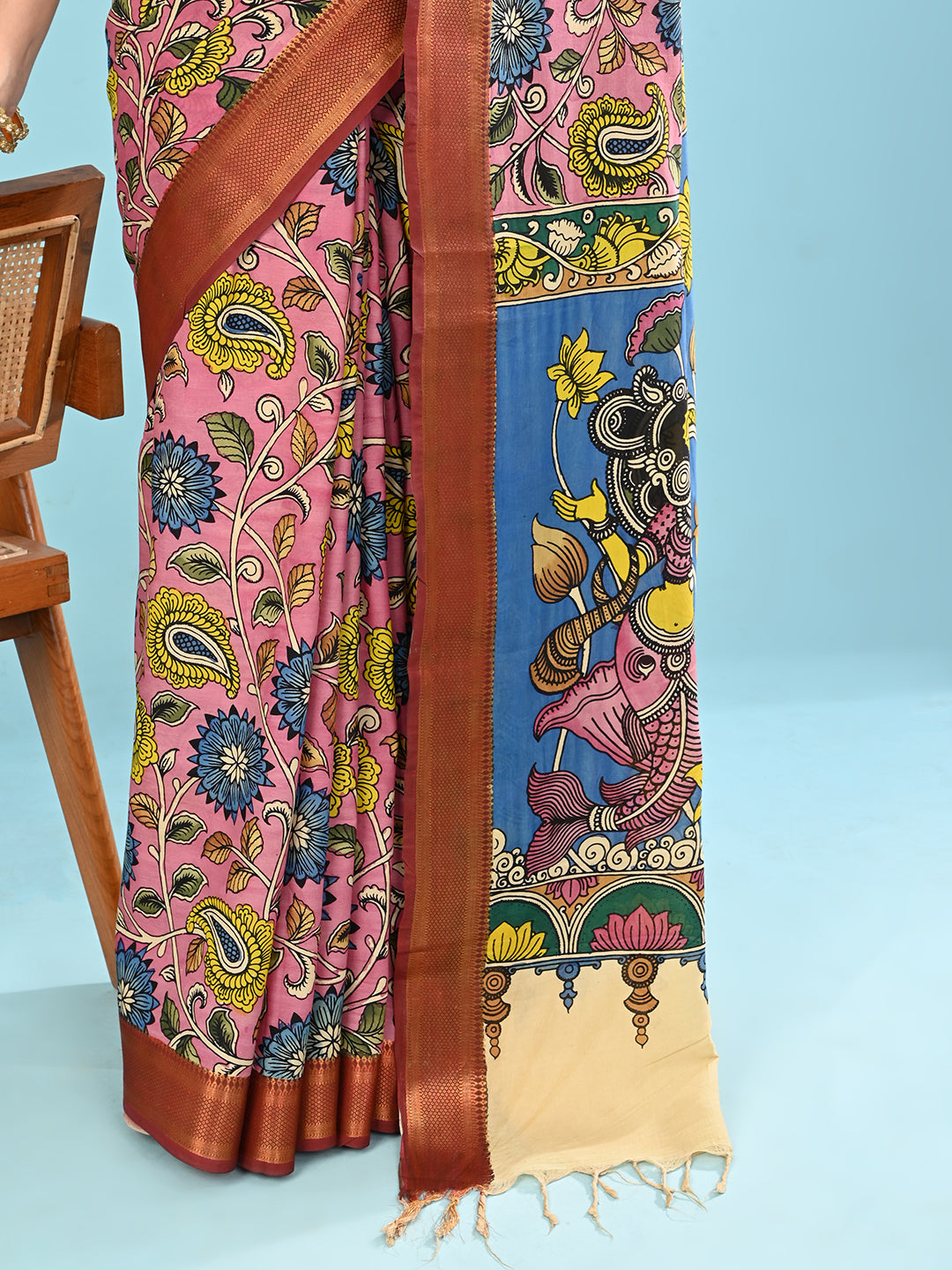 Manjari Pink Pen Kalamkari Saree