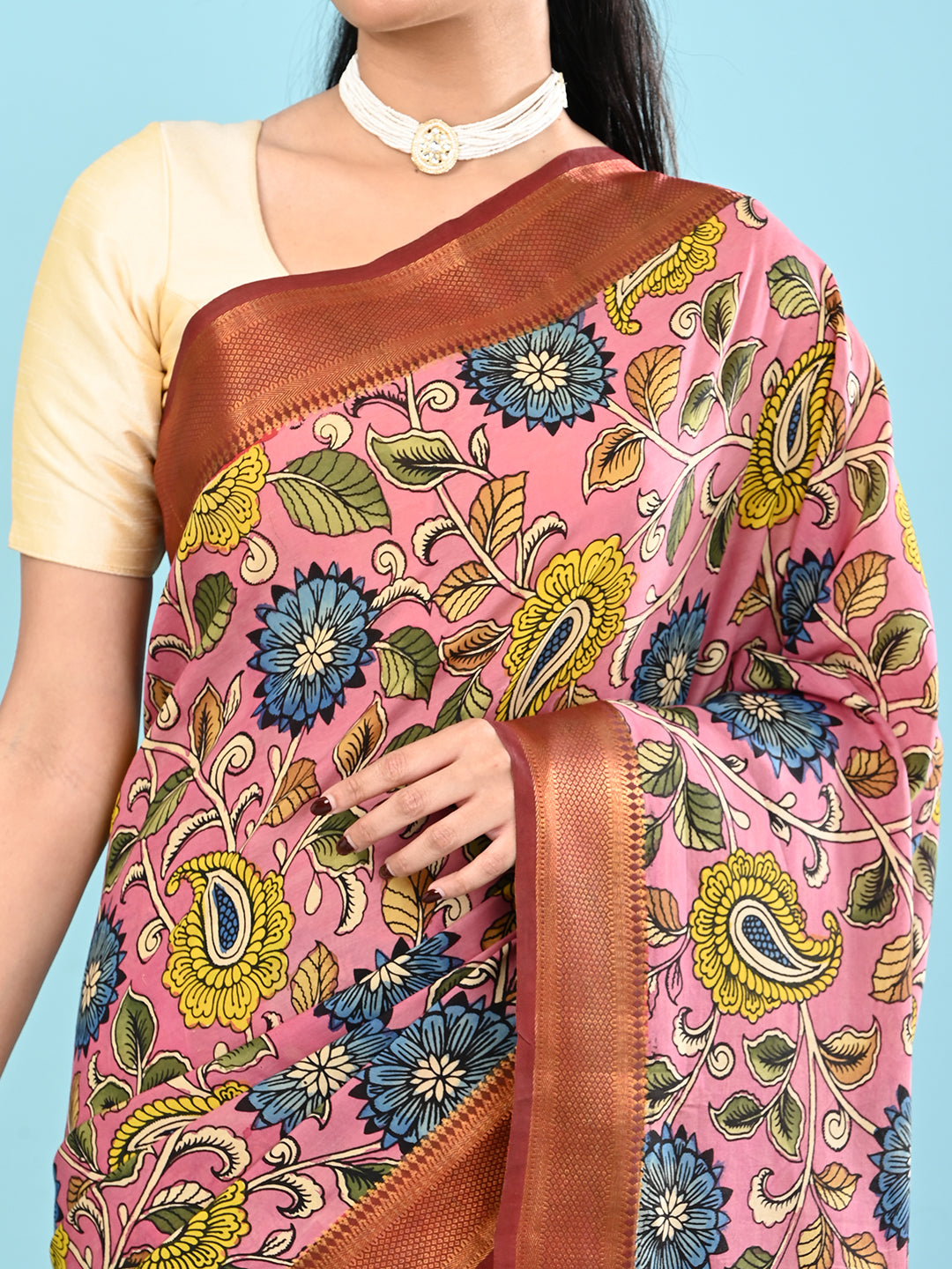 Manjari Pink Pen Kalamkari Saree