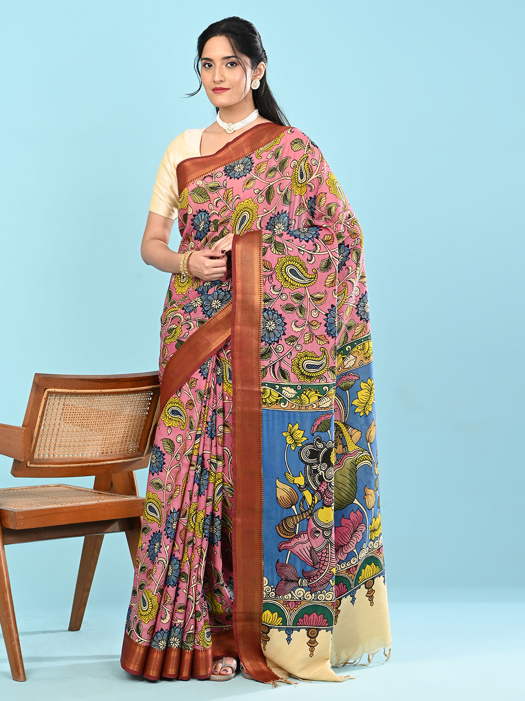 Manjari Pink Pen Kalamkari Saree