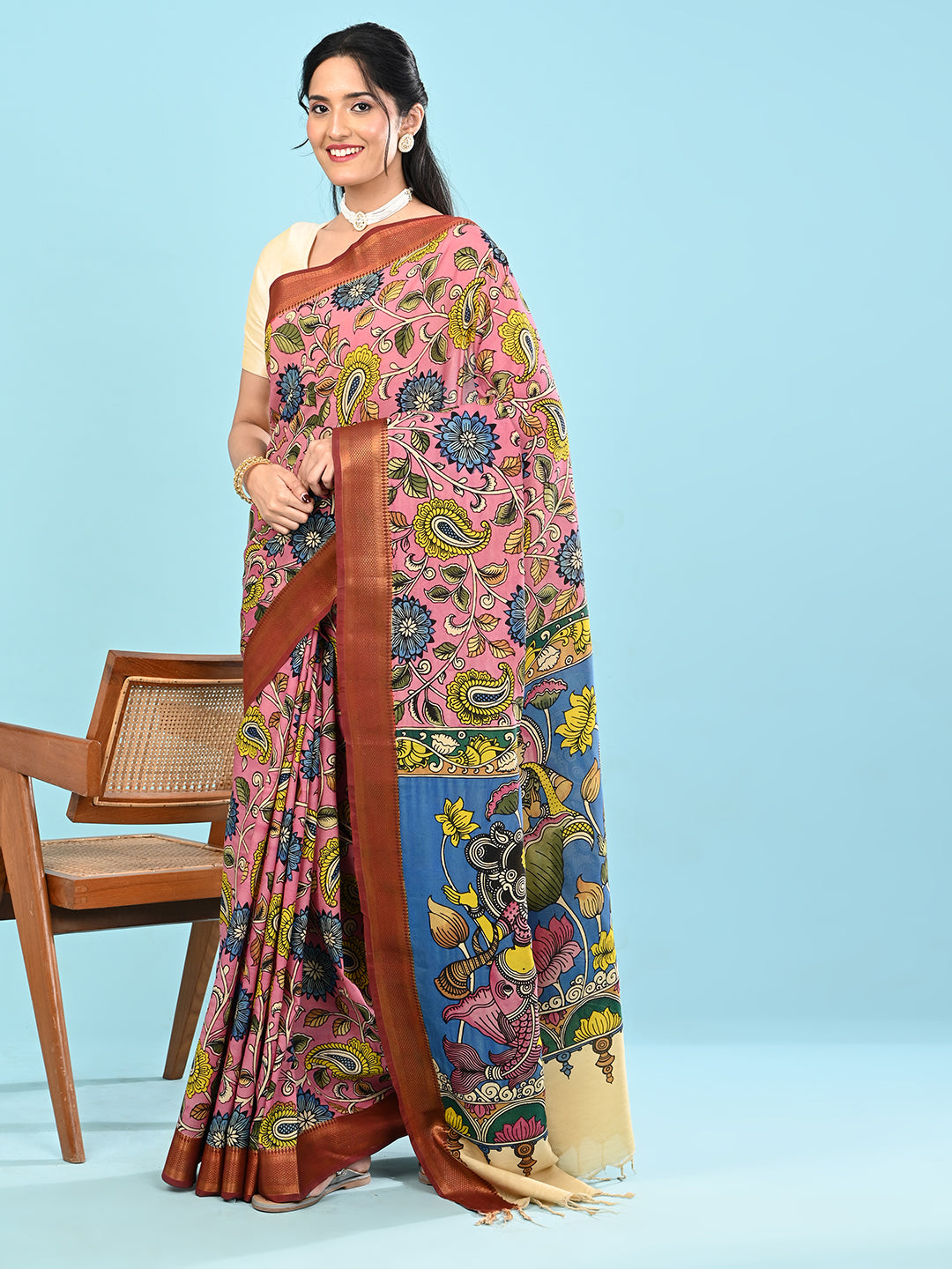 Manjari Pink Pen Kalamkari Saree