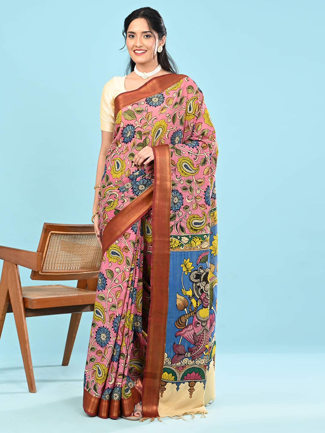 Manjari Pink Pen Kalamkari Saree