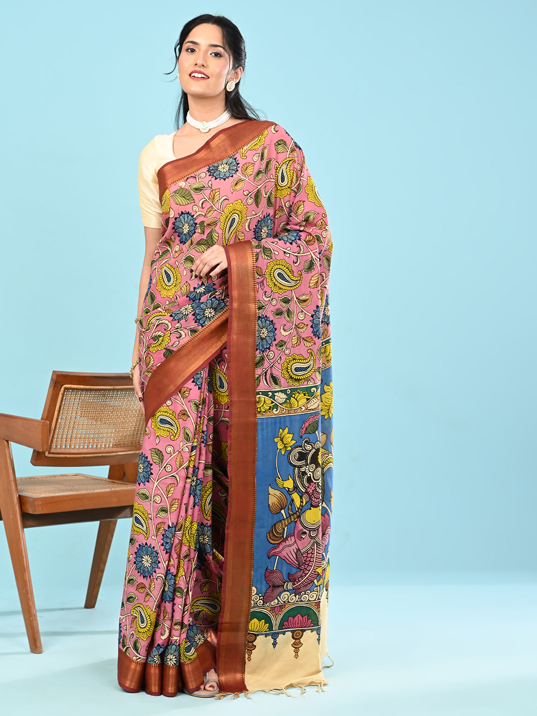 Manjari Pink Pen Kalamkari Saree