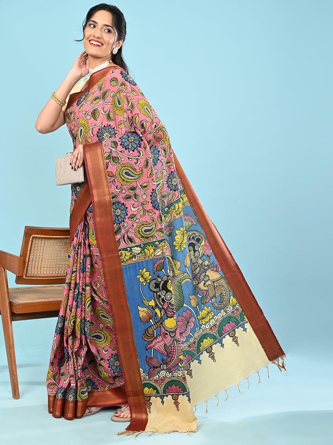 Manjari Pink Pen Kalamkari Saree
