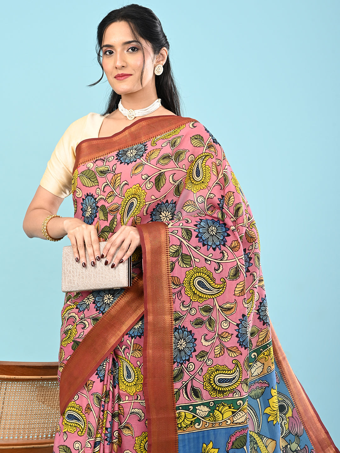 Manjari Pink Pen Kalamkari Saree