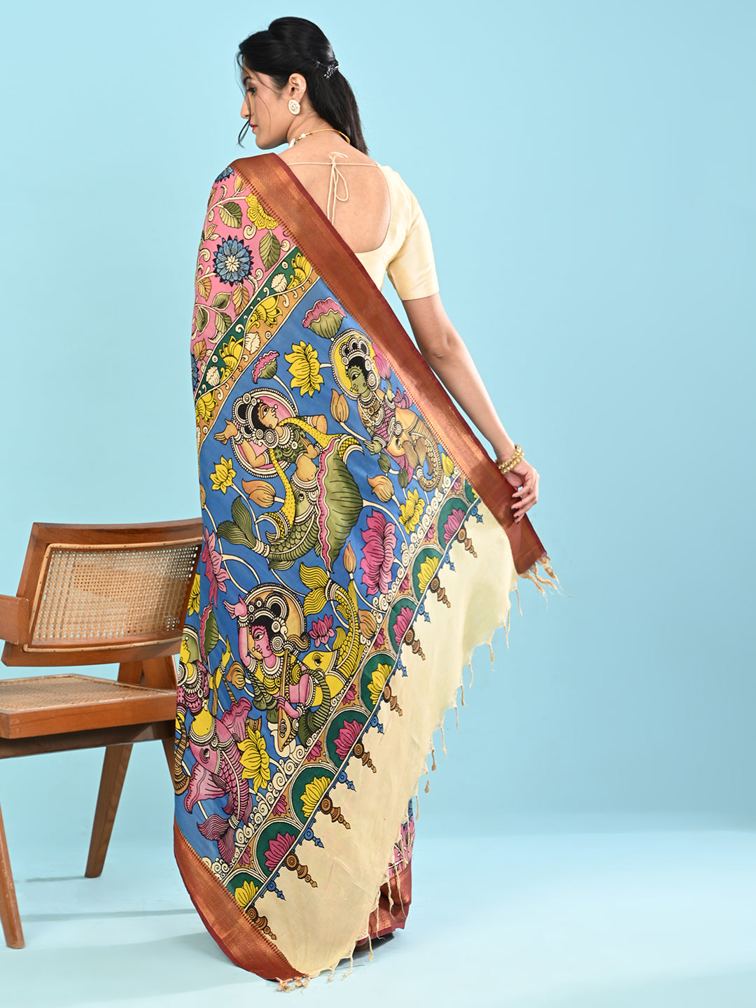 Manjari Pink Pen Kalamkari Saree