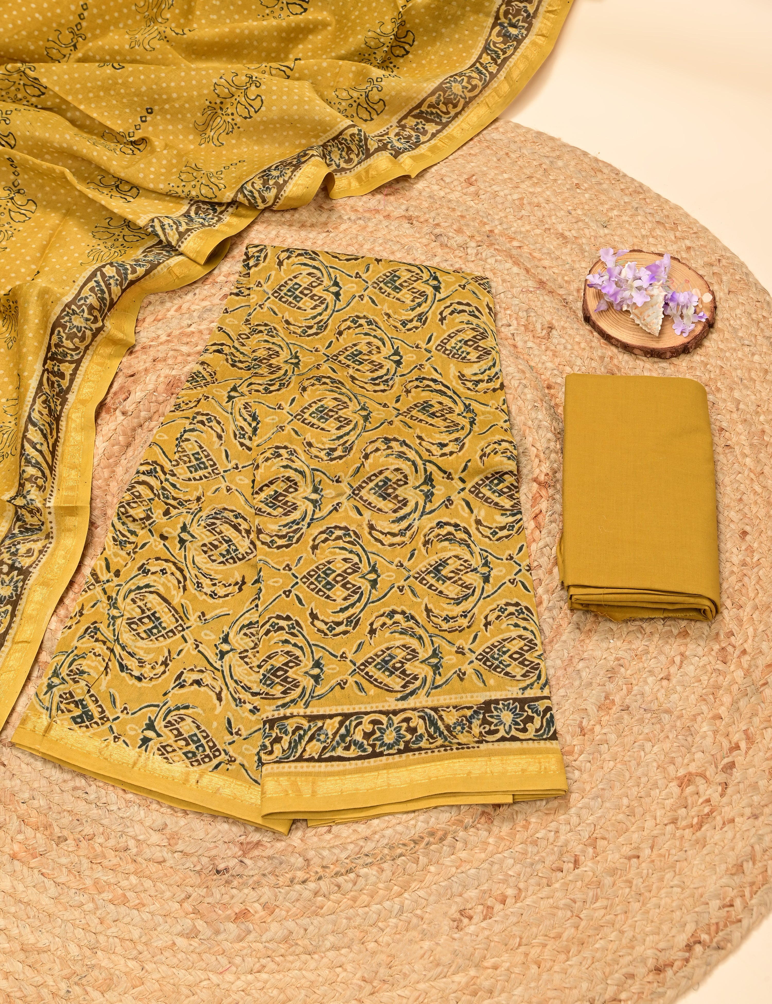 Durga Mustard Ajrakh Dress Material