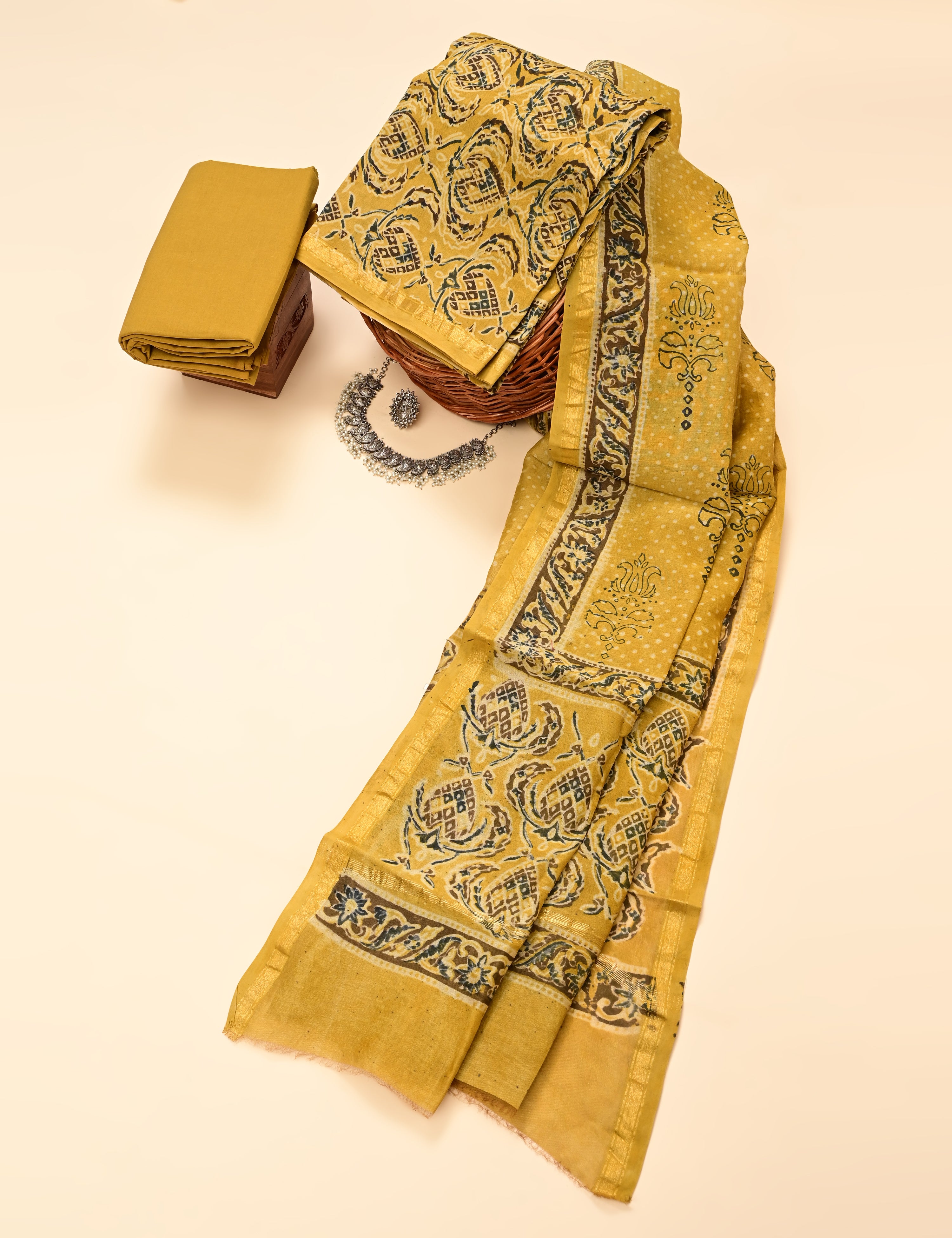 Durga Mustard Ajrakh Dress Material