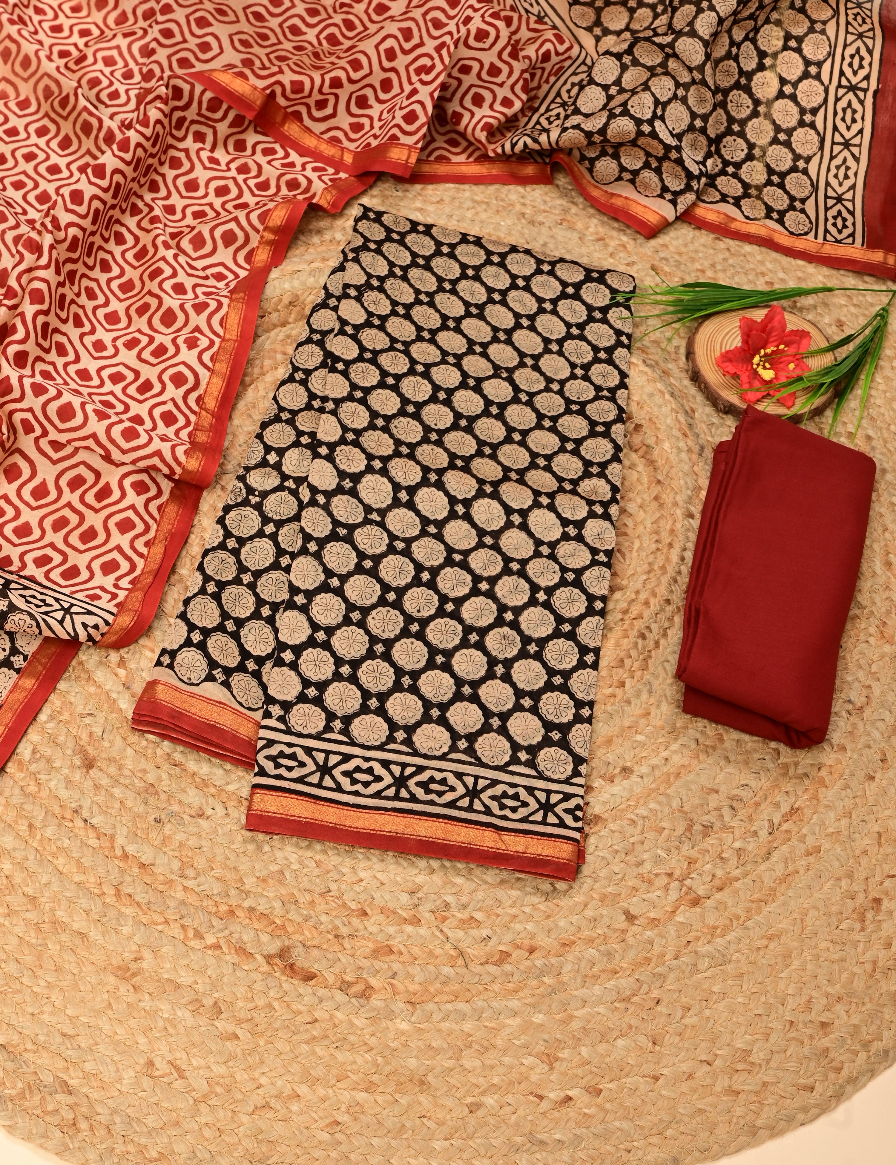 Mudra Multicolored Bagru Dress Material