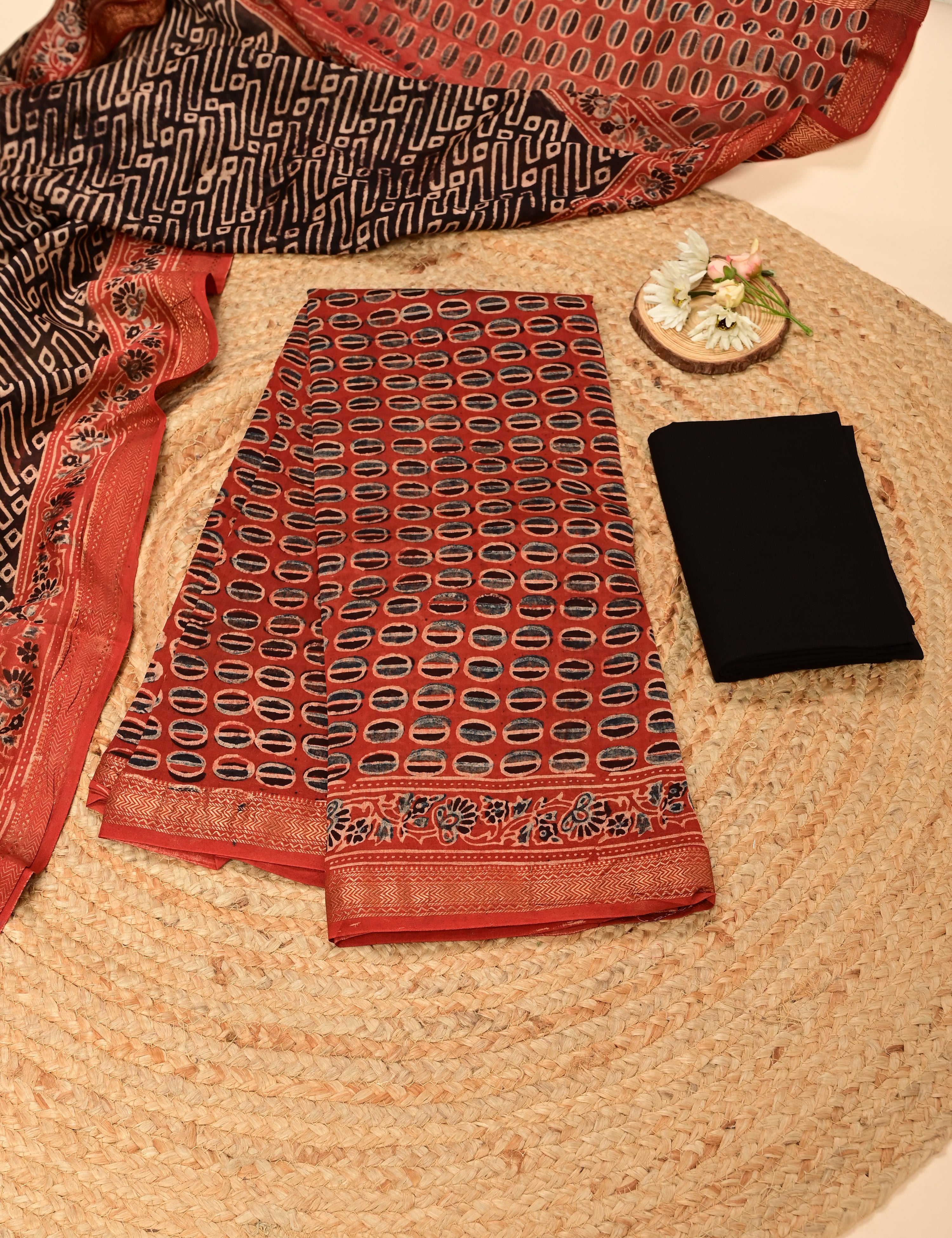 Durga Red Ajrakh Dress Material