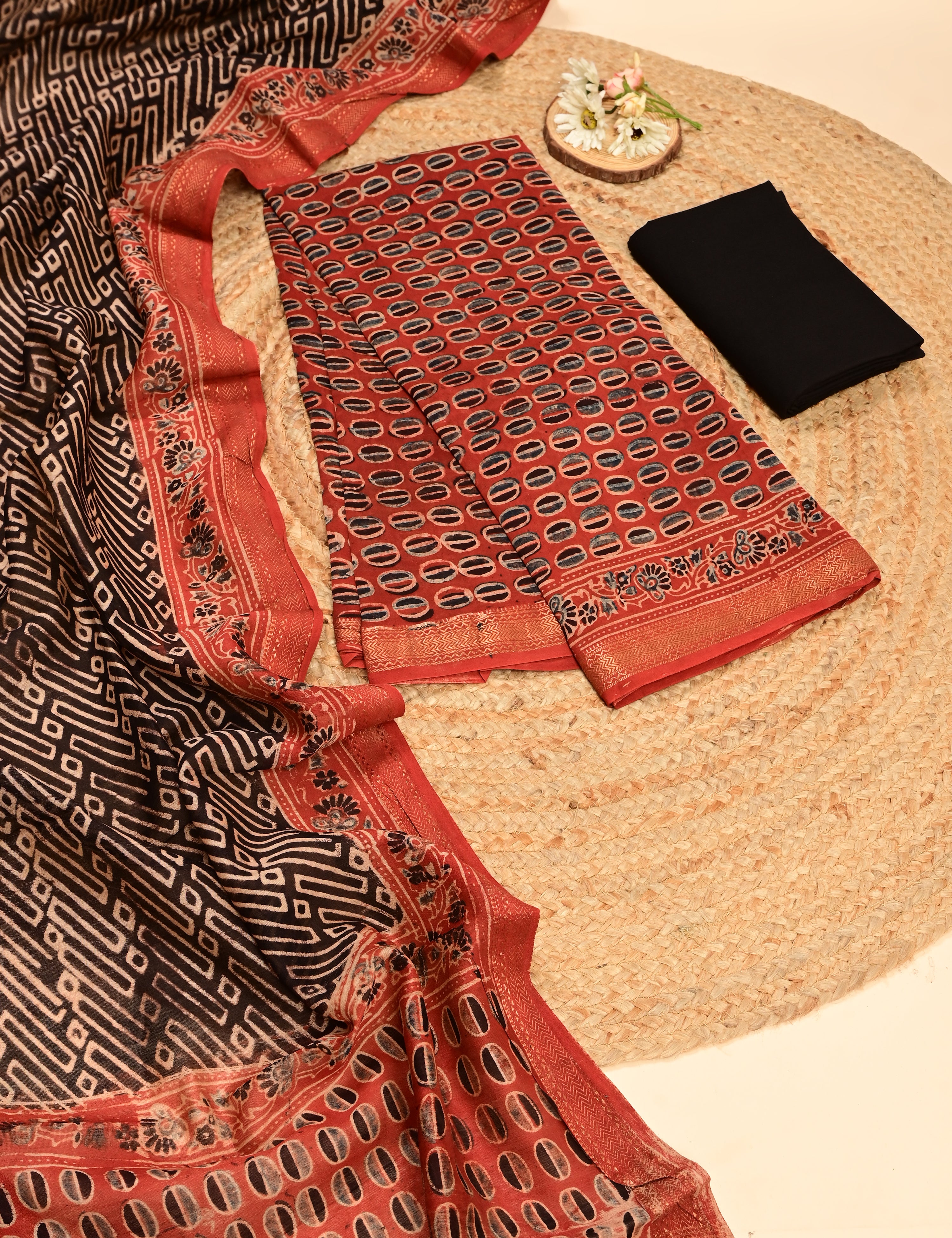 Durga Red Ajrakh Dress Material