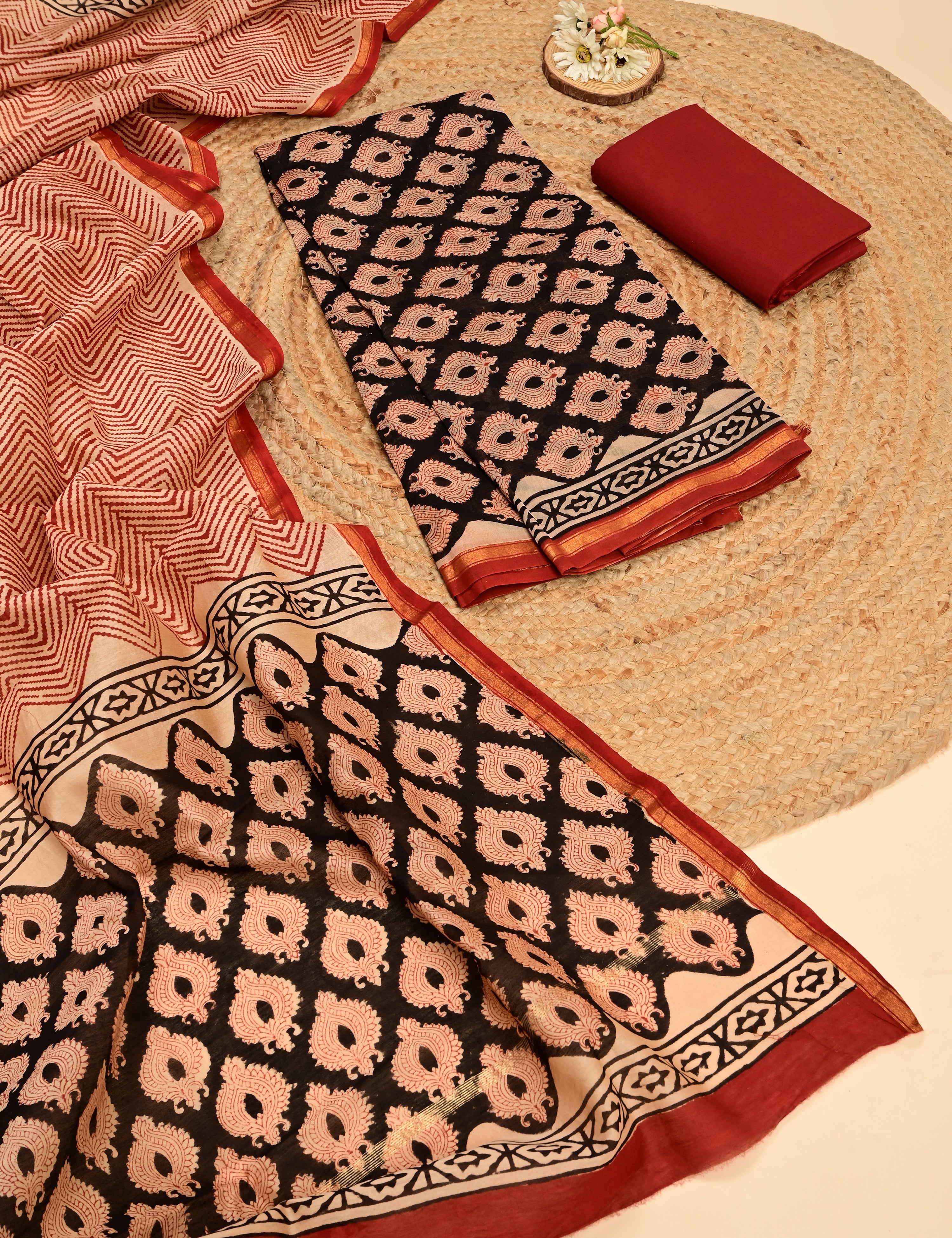 Aina Multicolored Bagru Dress Material