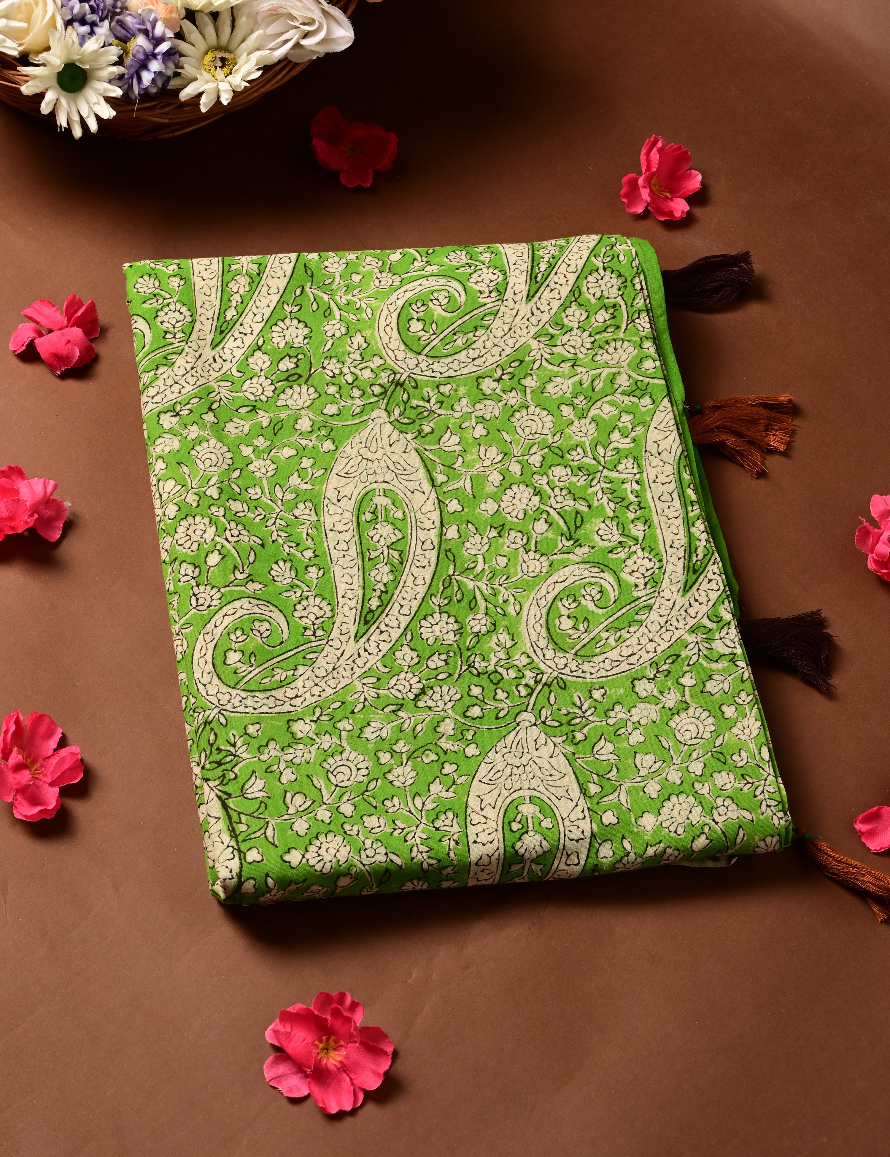 Nisarga Limegreen Bagru Saree