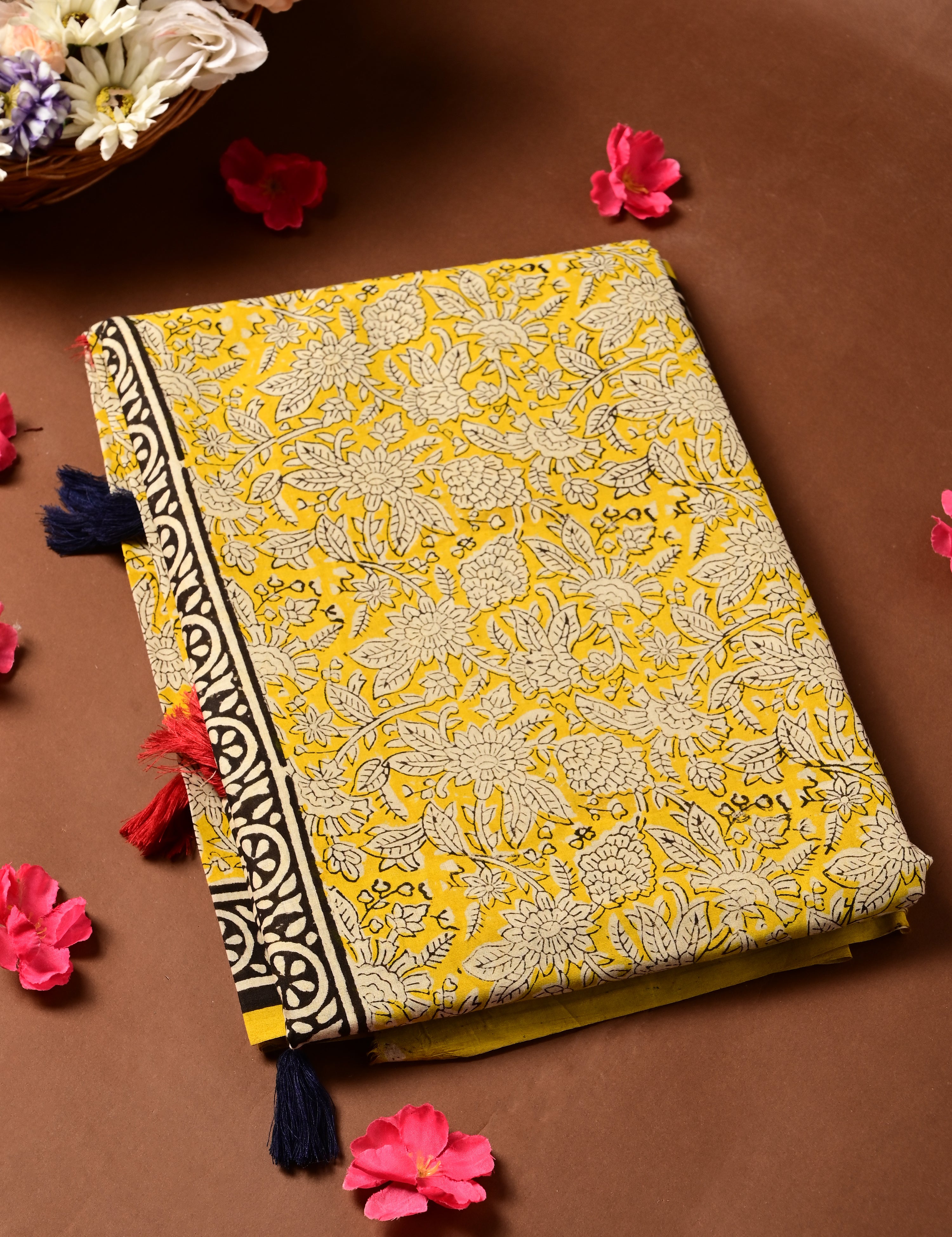 Nisarga Yellow Bagru Saree