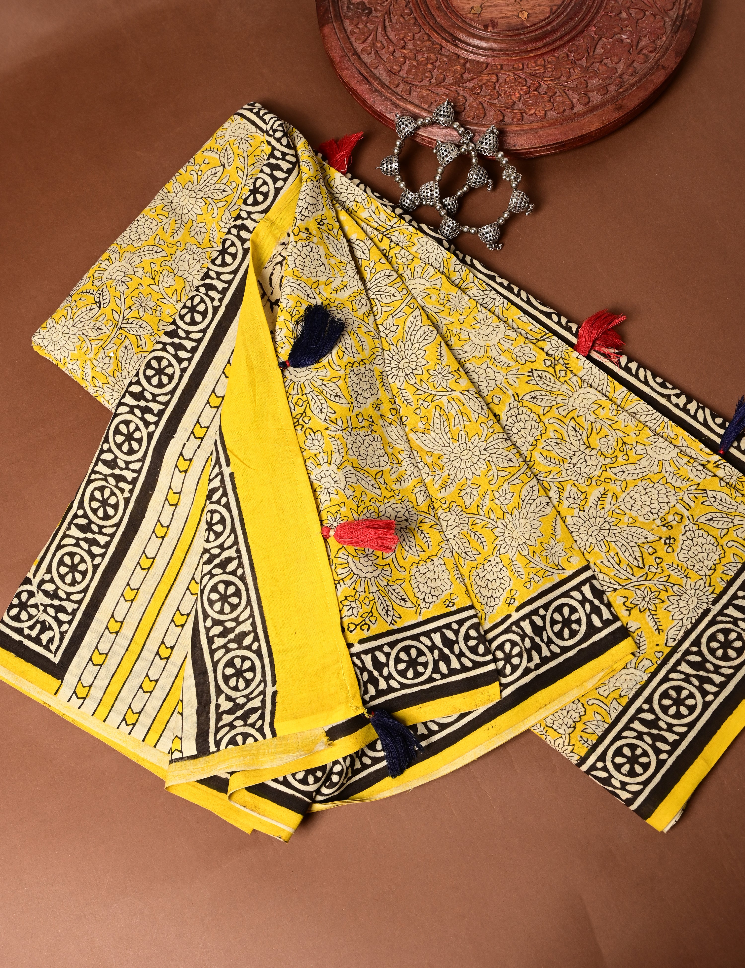 Nisarga Yellow Bagru Saree