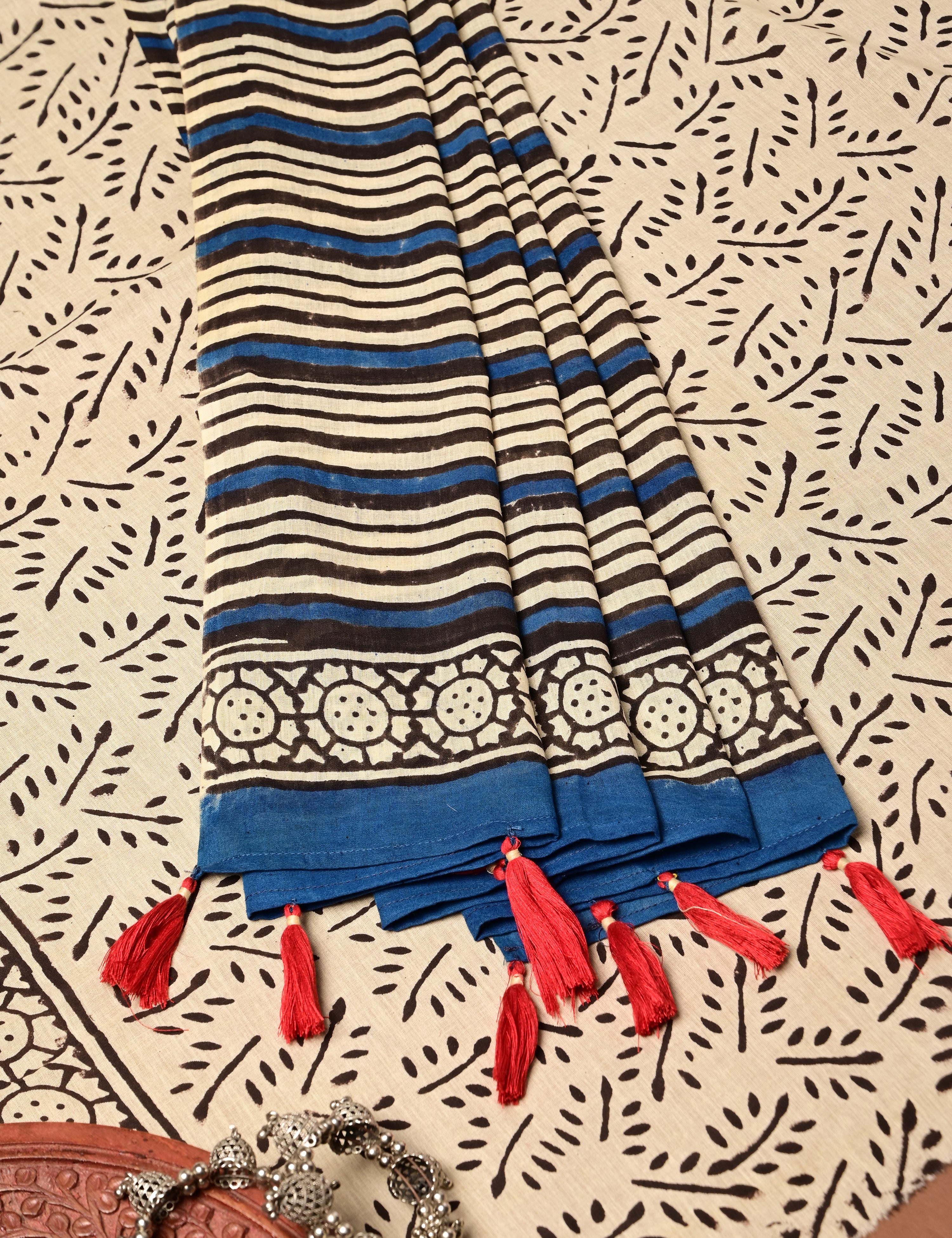 Nisarga Cream Bagru Saree