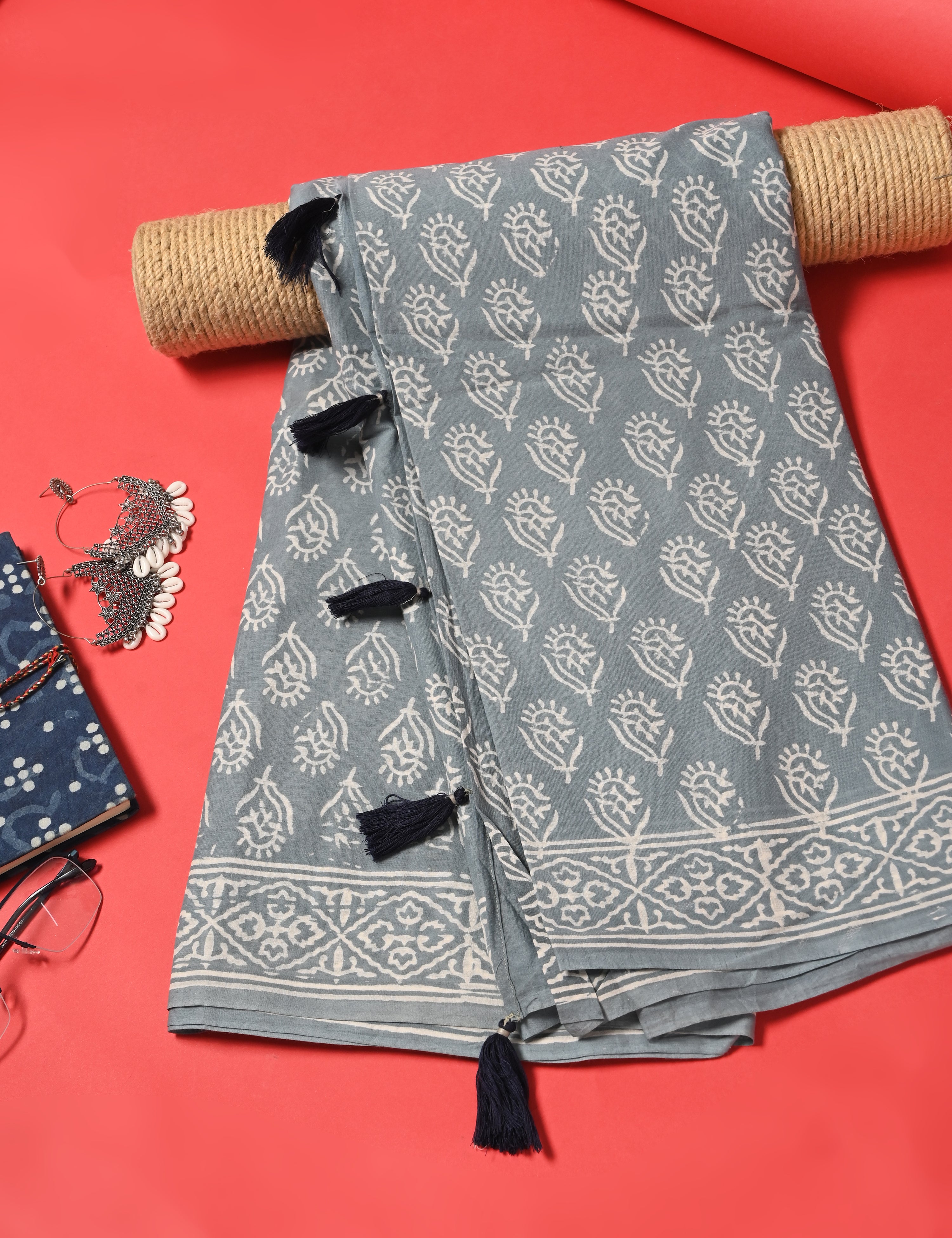 Nisarga Grey Bagru Saree