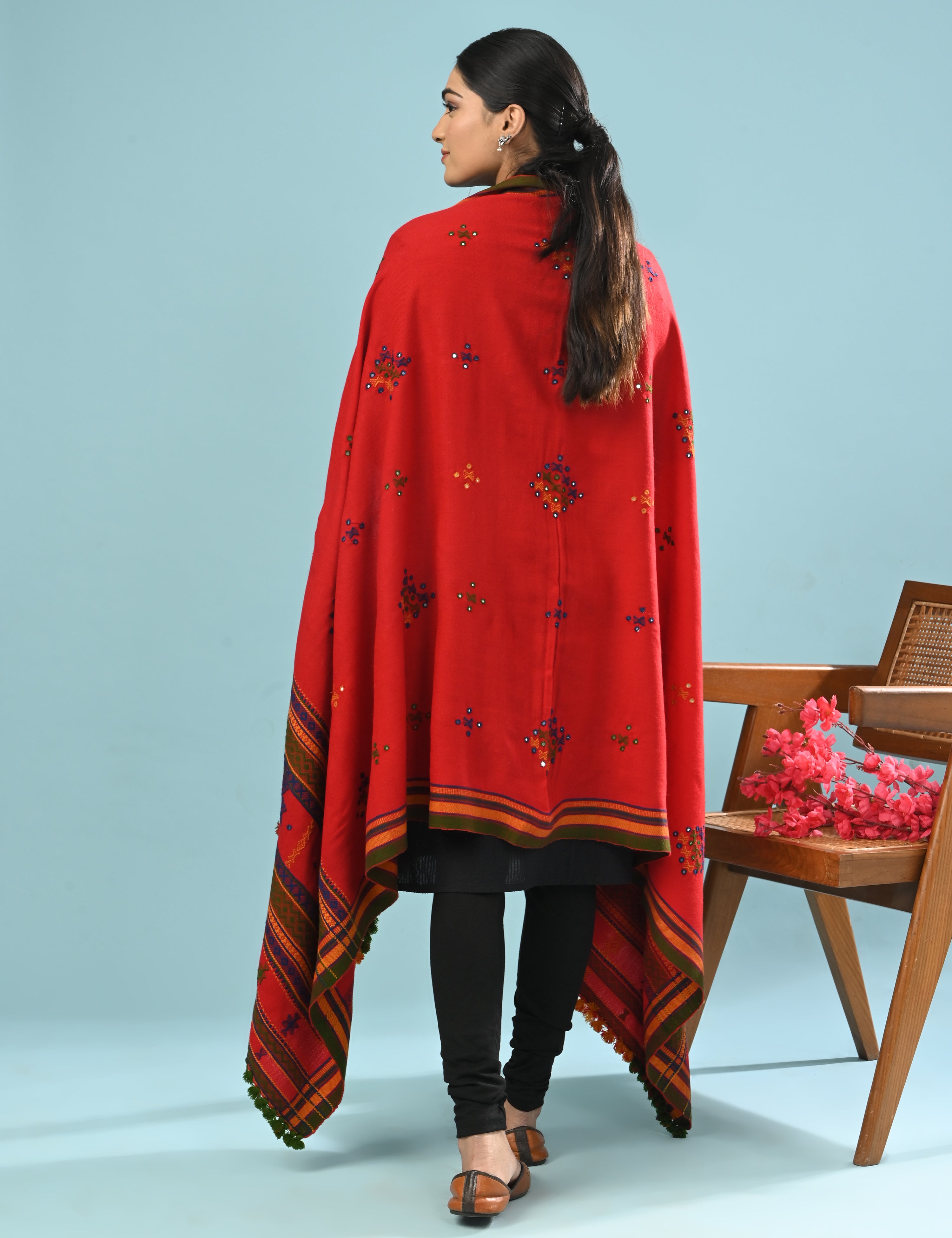 Thavare Red Kutch Embroidery Shawl