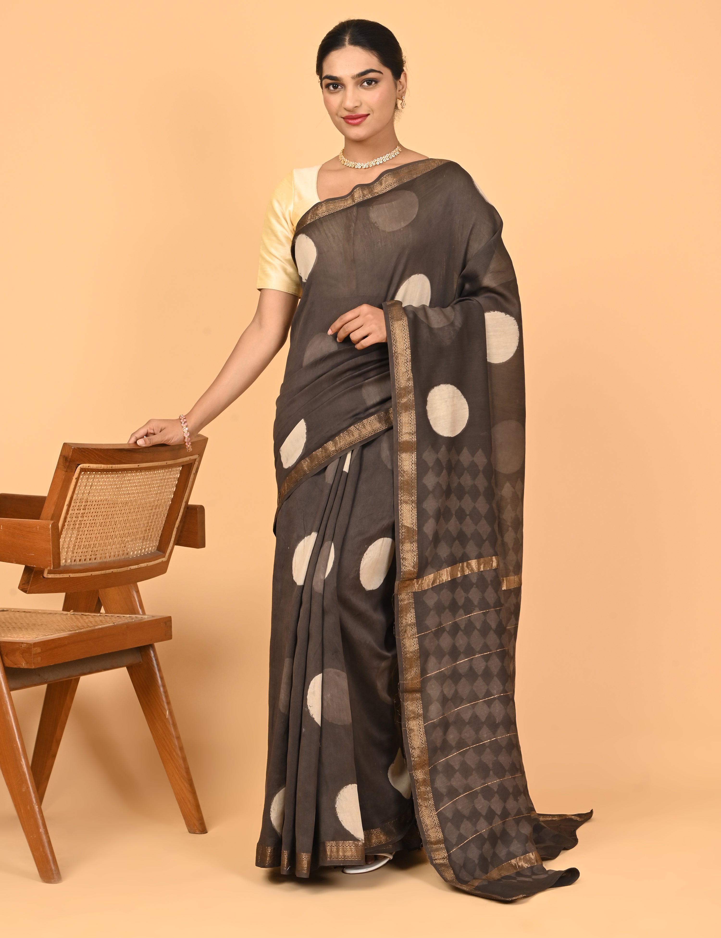 Ranjana Brown Dabu Saree