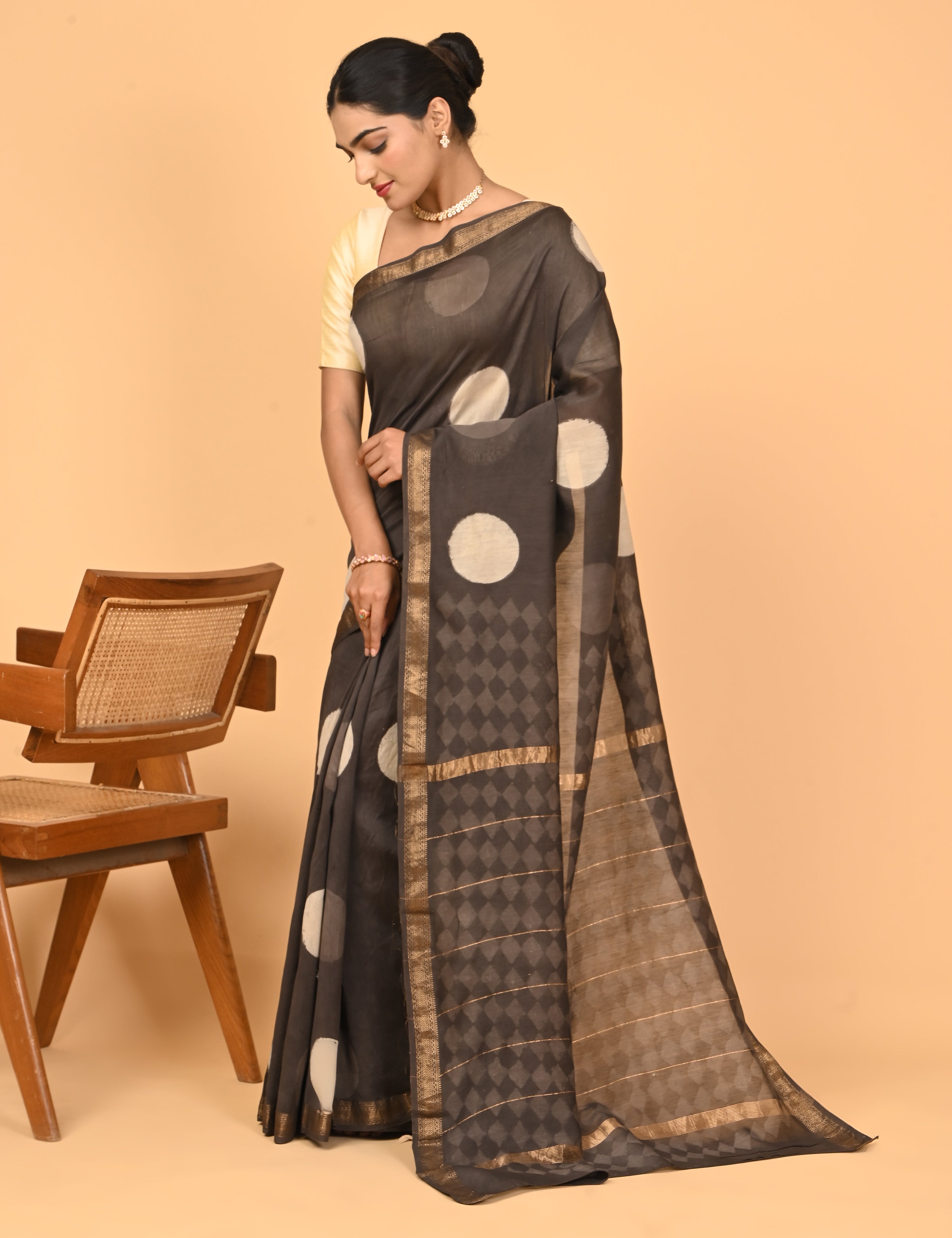Ranjana Brown Dabu Saree