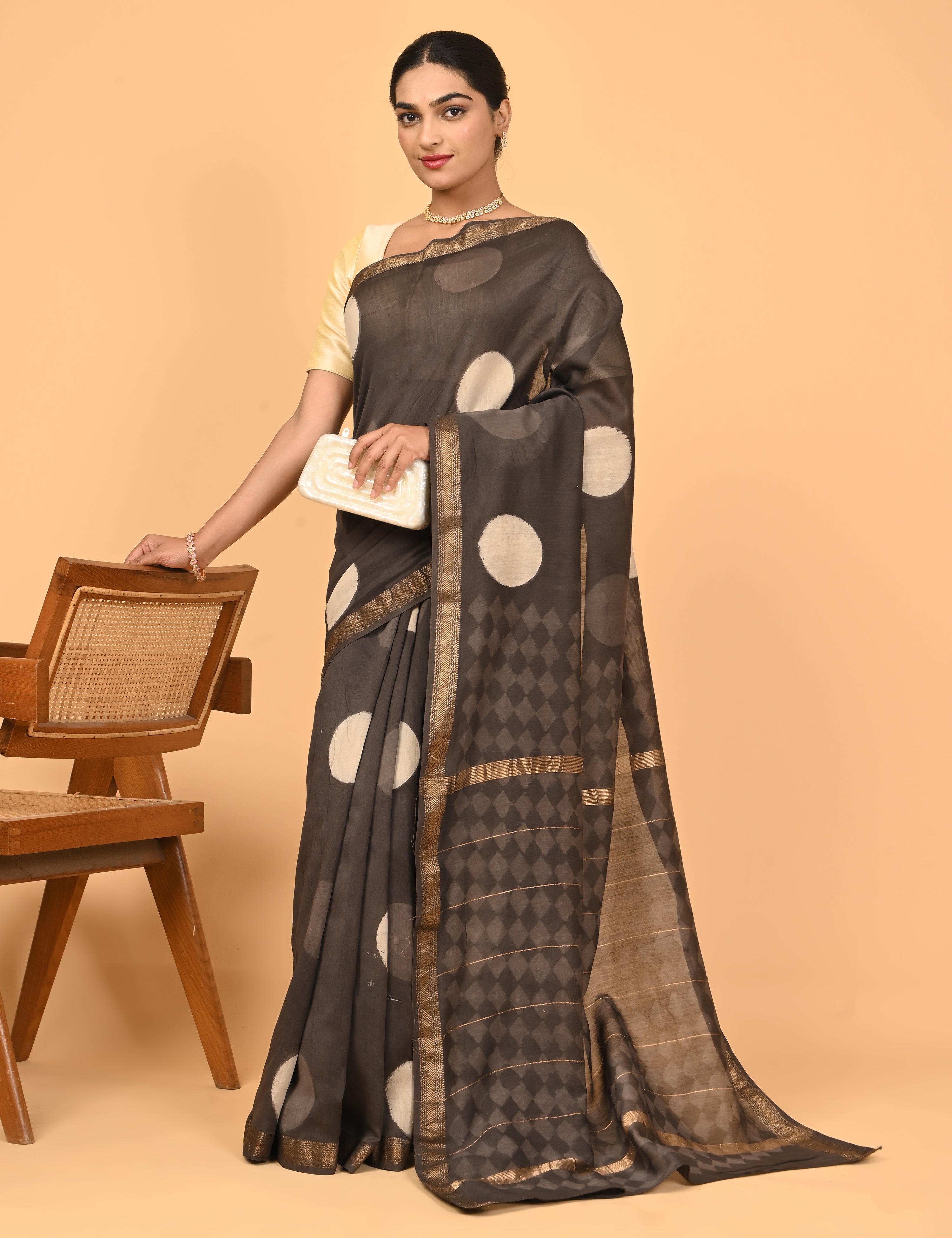 Ranjana Brown Dabu Saree