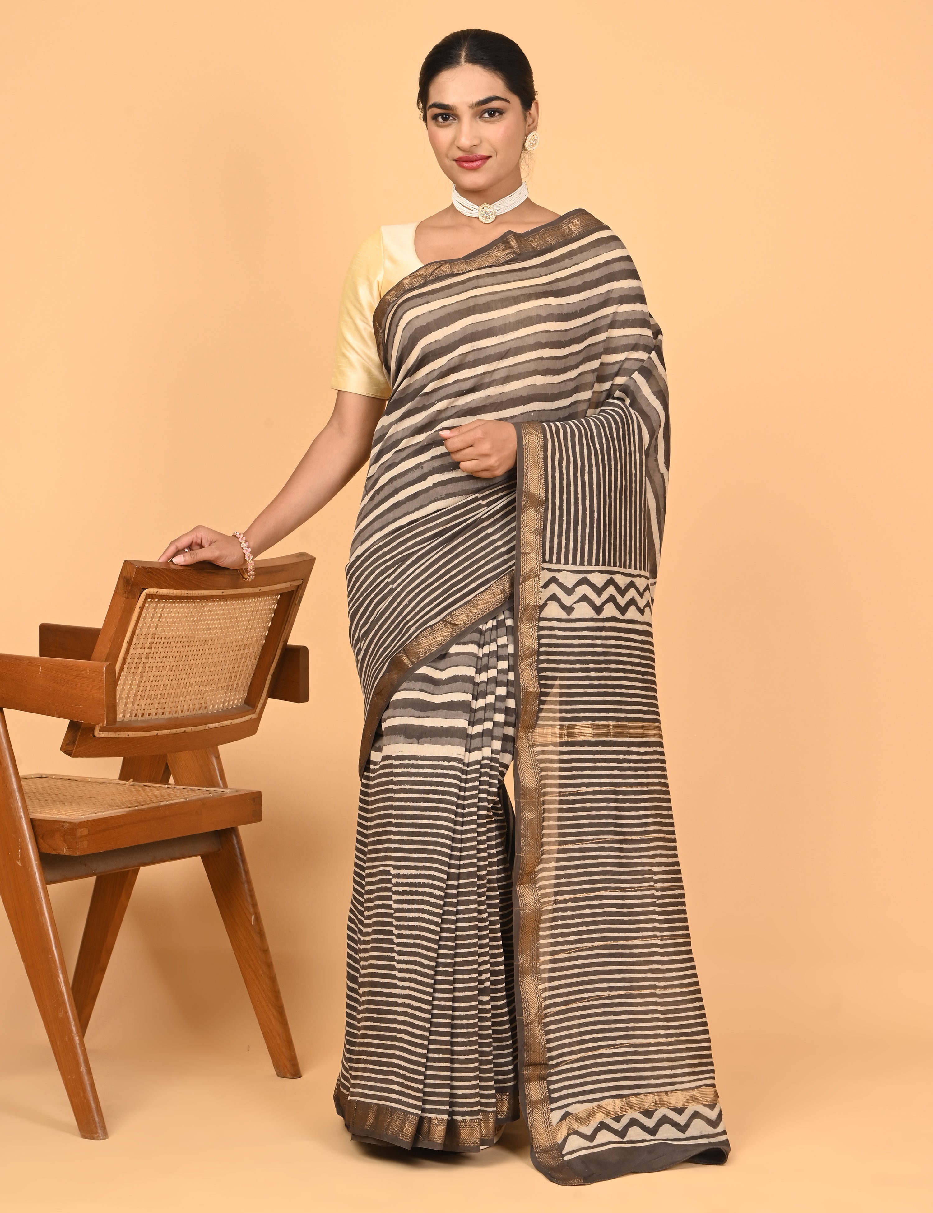 Ranjana Brown Dabu Saree