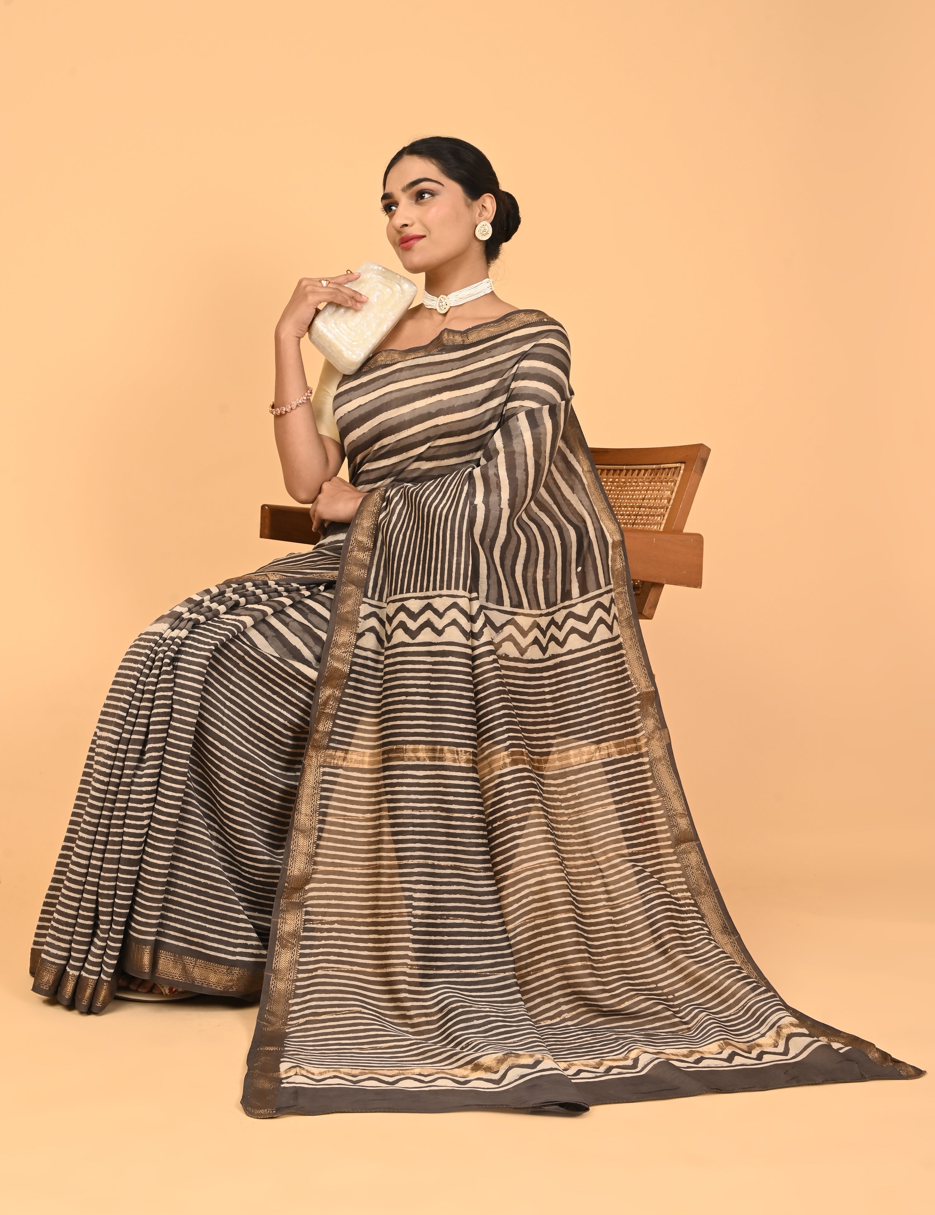 Ranjana Brown Dabu Saree