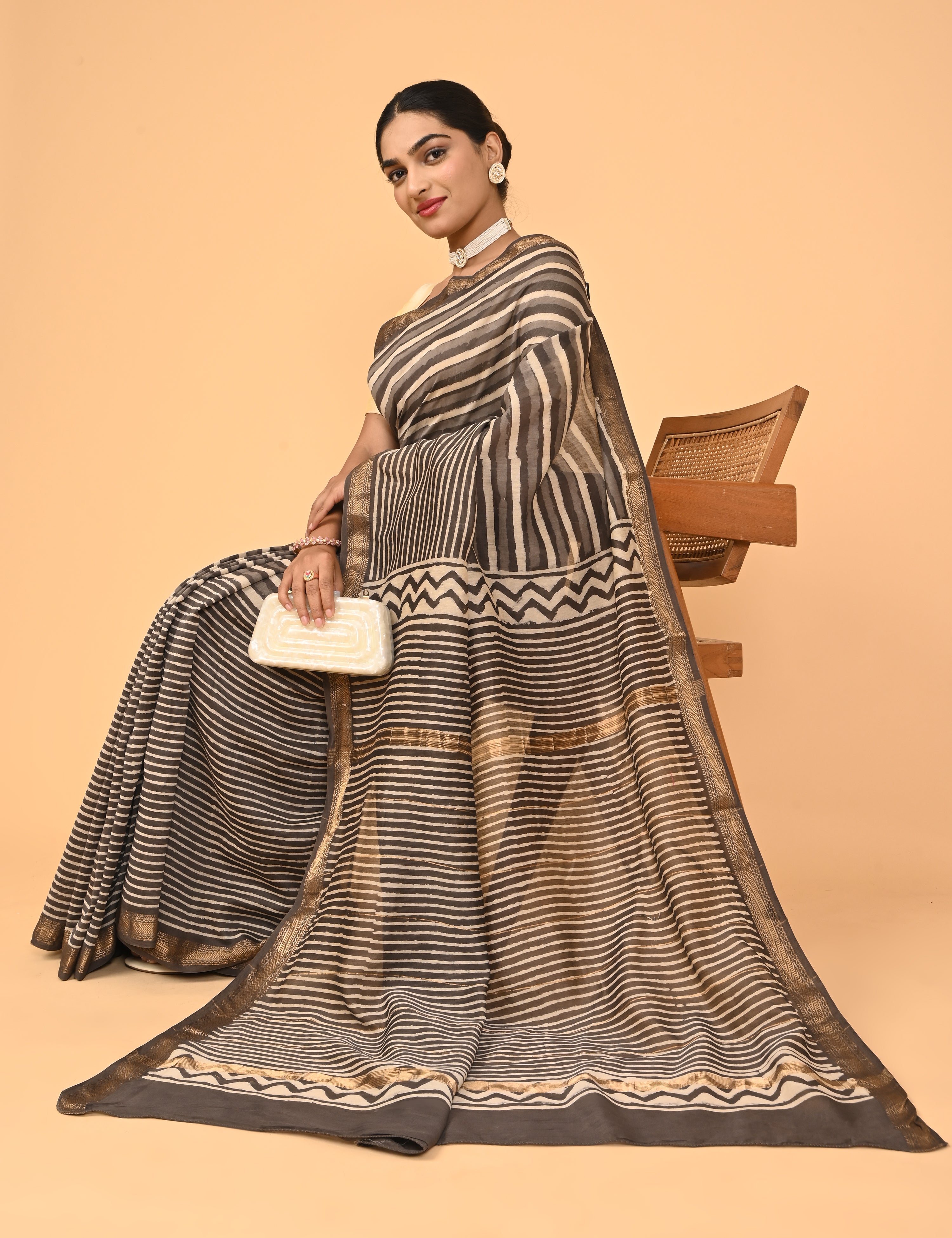 Ranjana Brown Dabu Saree