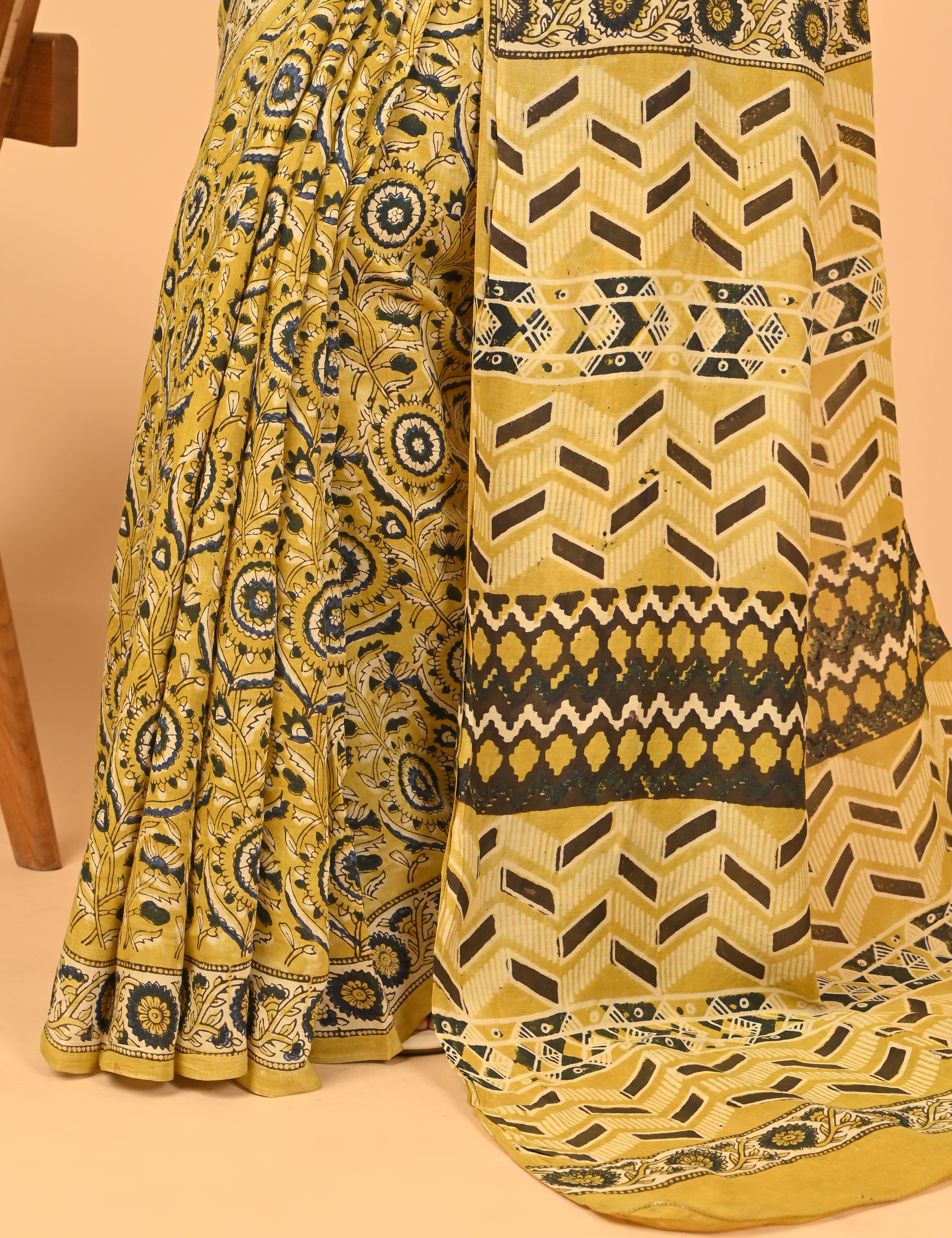 Chirtalekha Mustard Ajrakh Saree