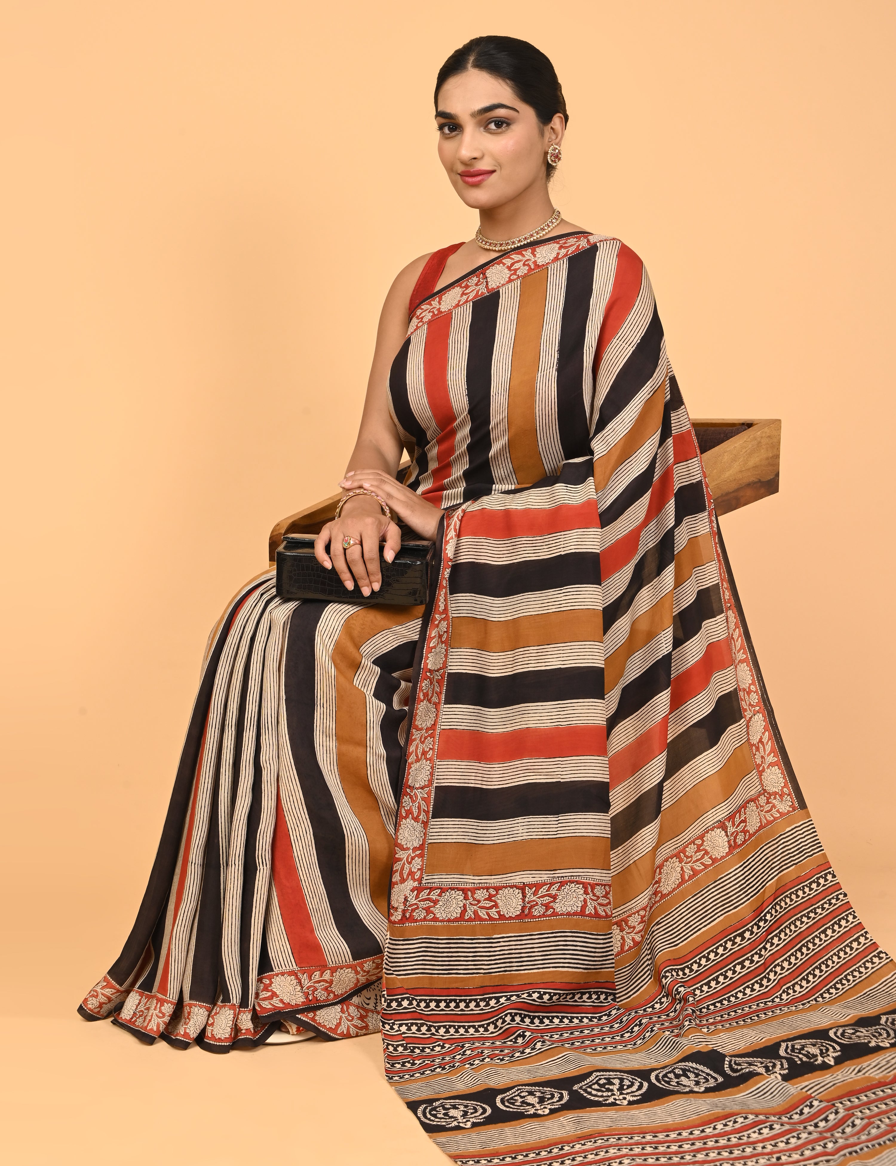 Chirtalekha Multicolored Ajrakh Saree