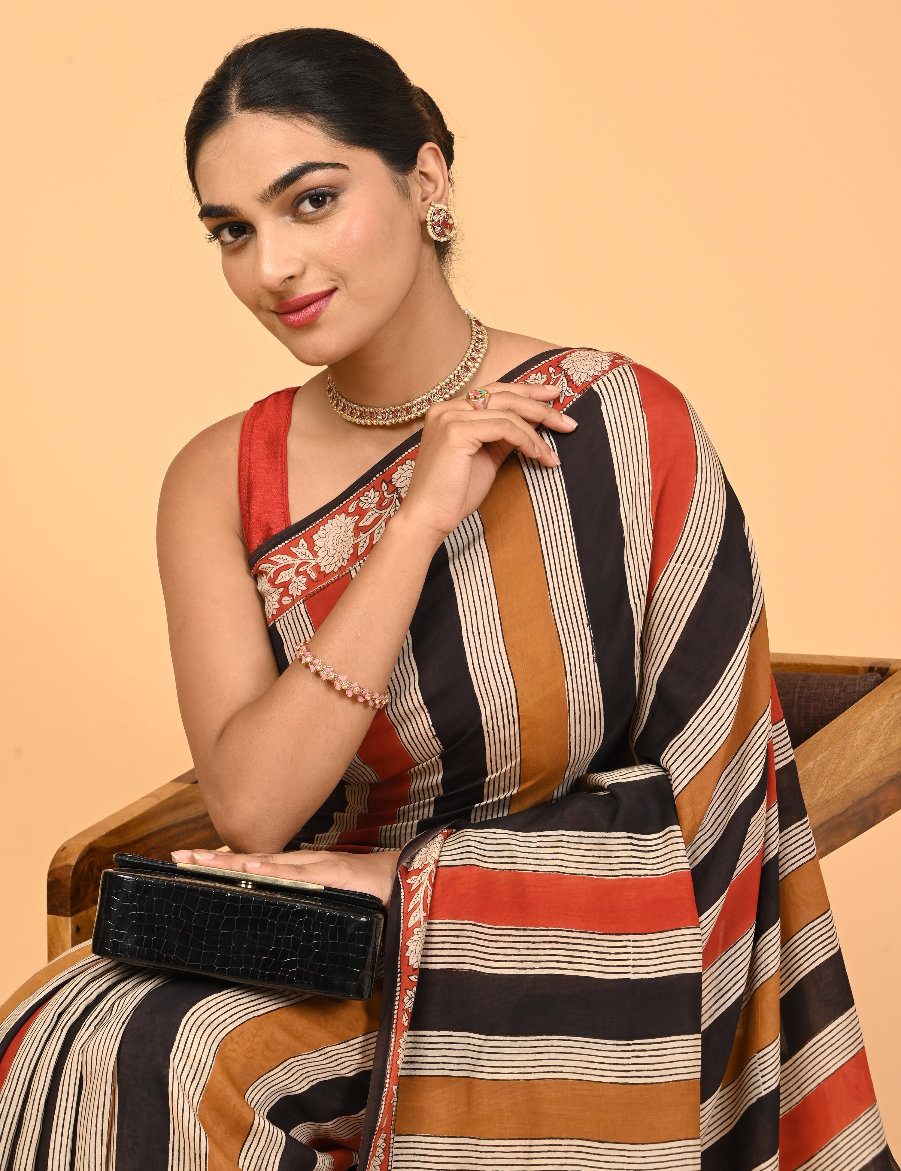 Chirtalekha Multicolored Ajrakh Saree