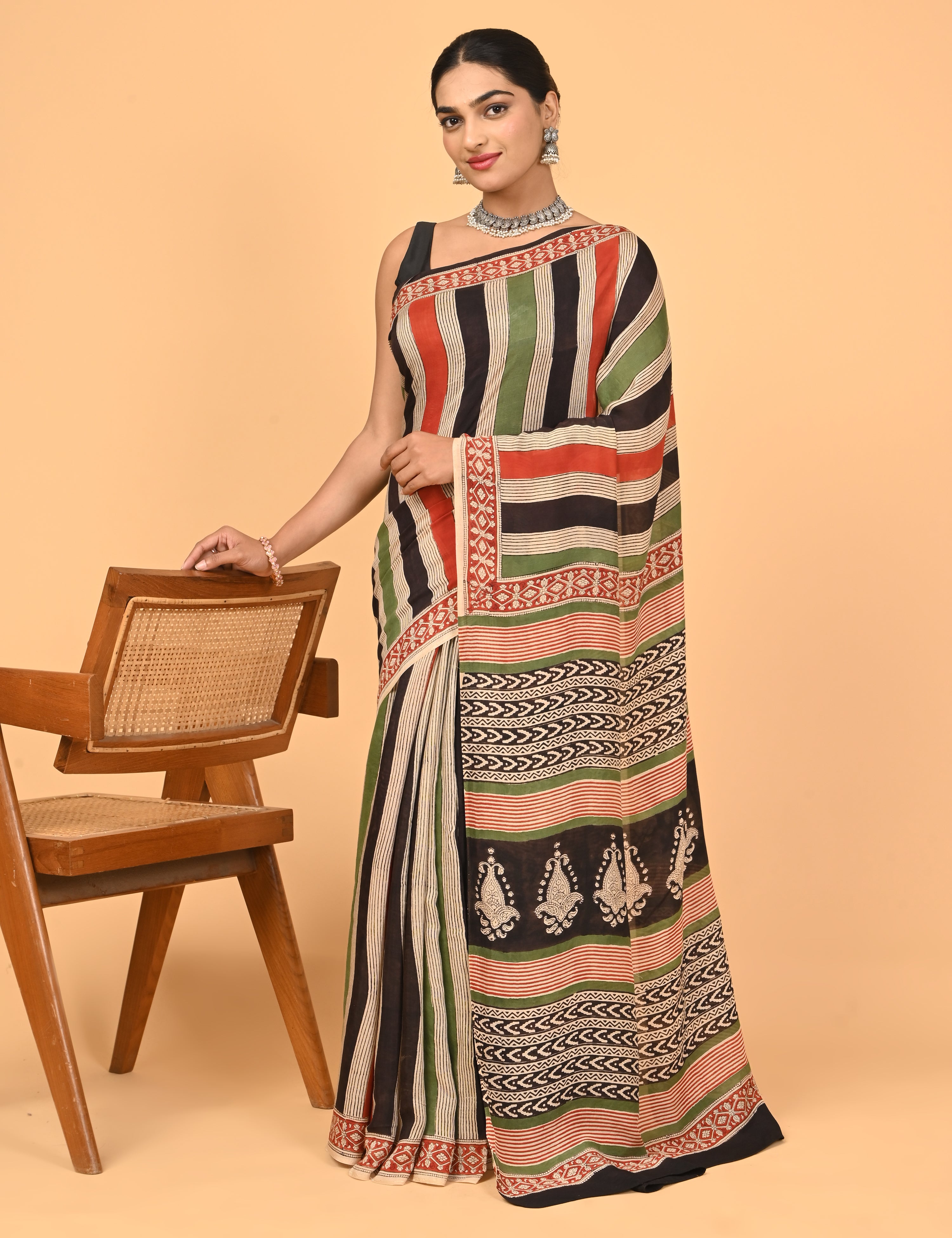 Chirtalekha Multicolored Ajrakh Saree