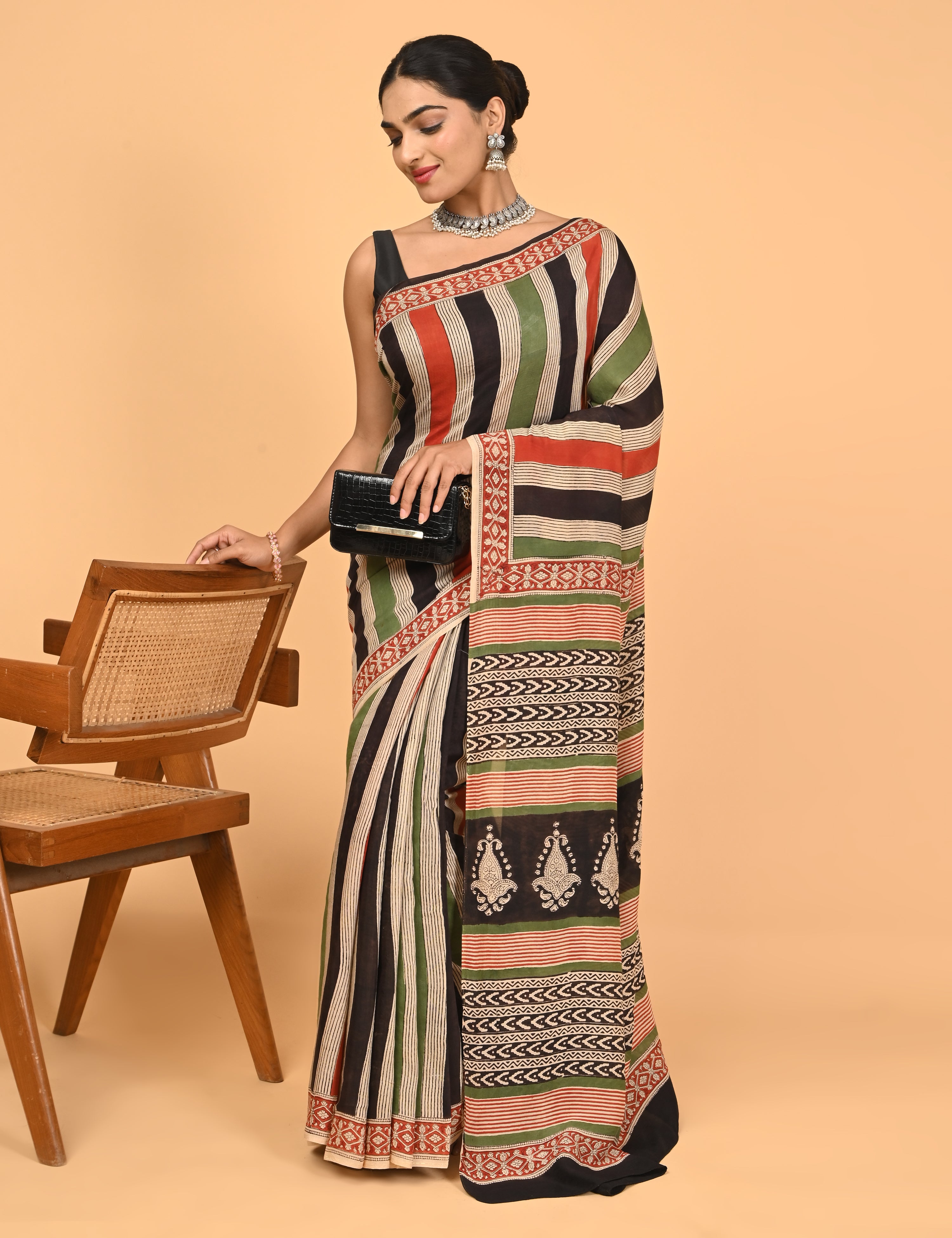 Chirtalekha Multicolored Ajrakh Saree