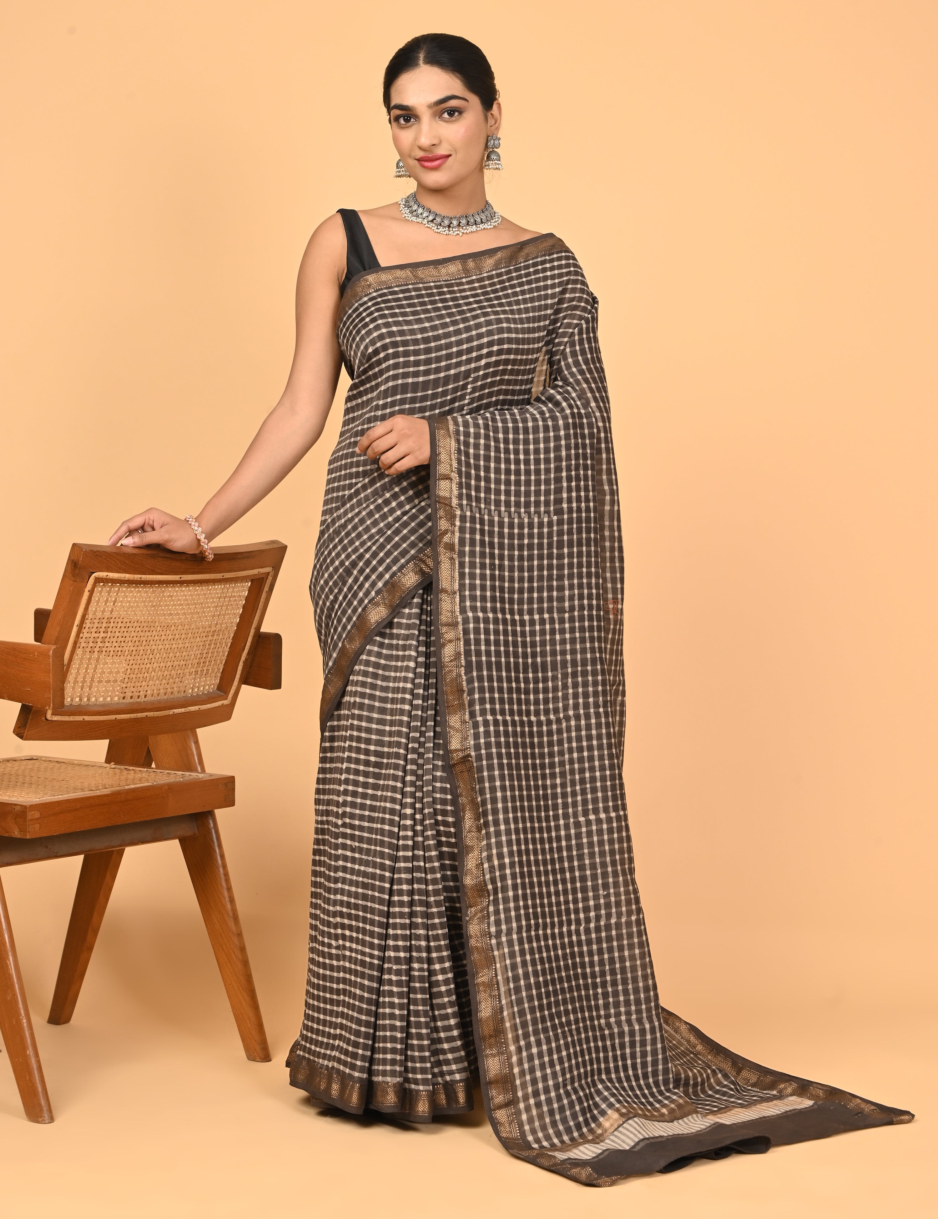 Ranjana Brown Dabu Saree