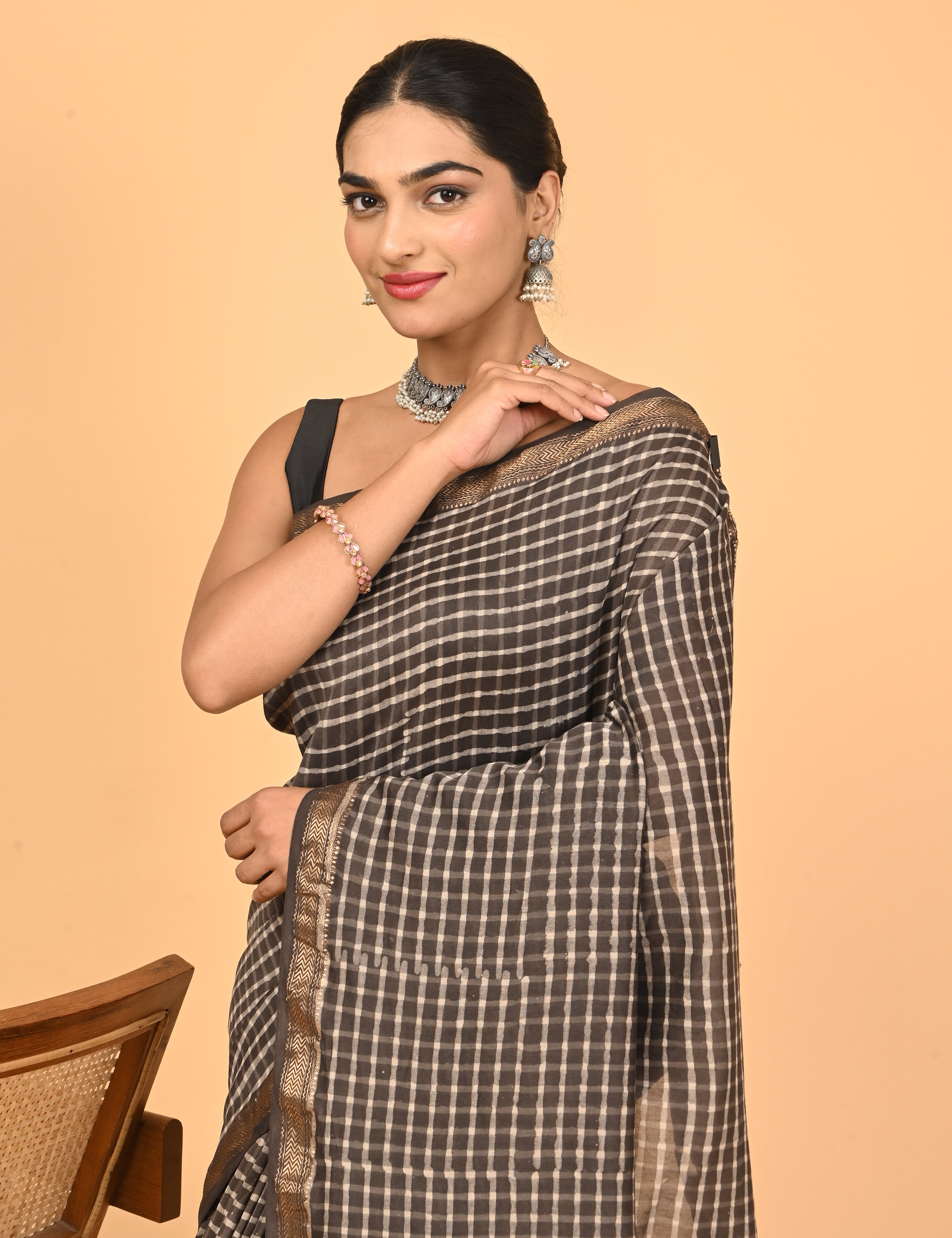 Ranjana Brown Dabu Saree