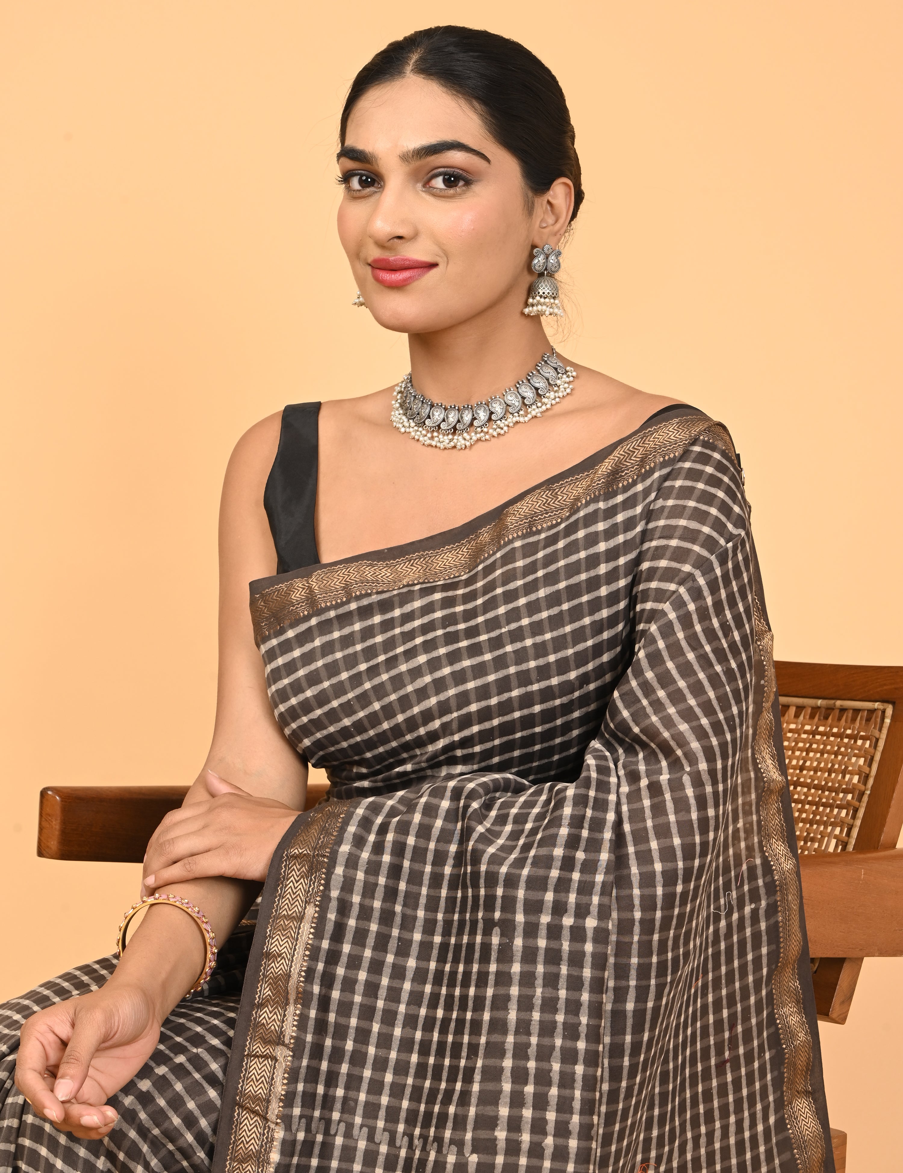 Ranjana Brown Dabu Saree