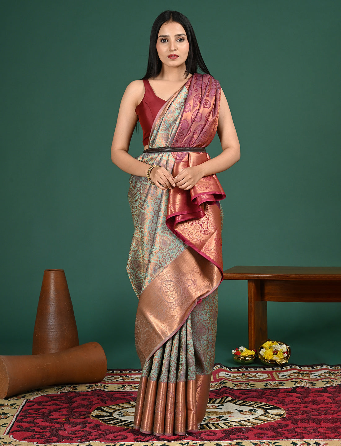 Aabha Green Art Silk Pattu Saree