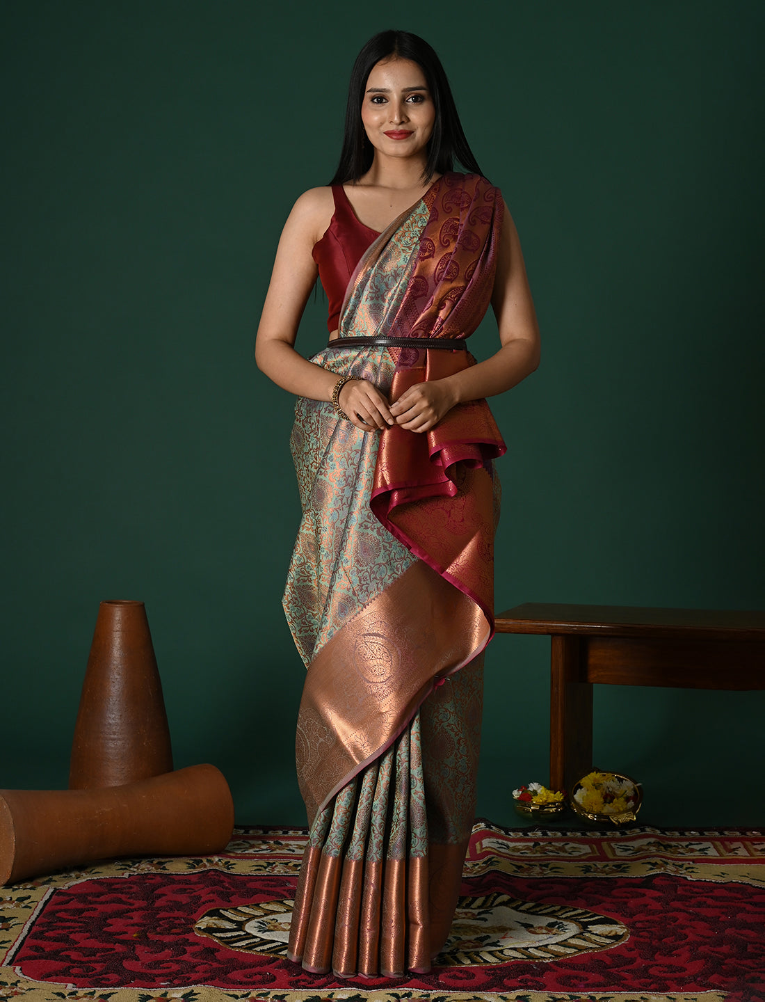 Aabha Green Art Silk Pattu Saree