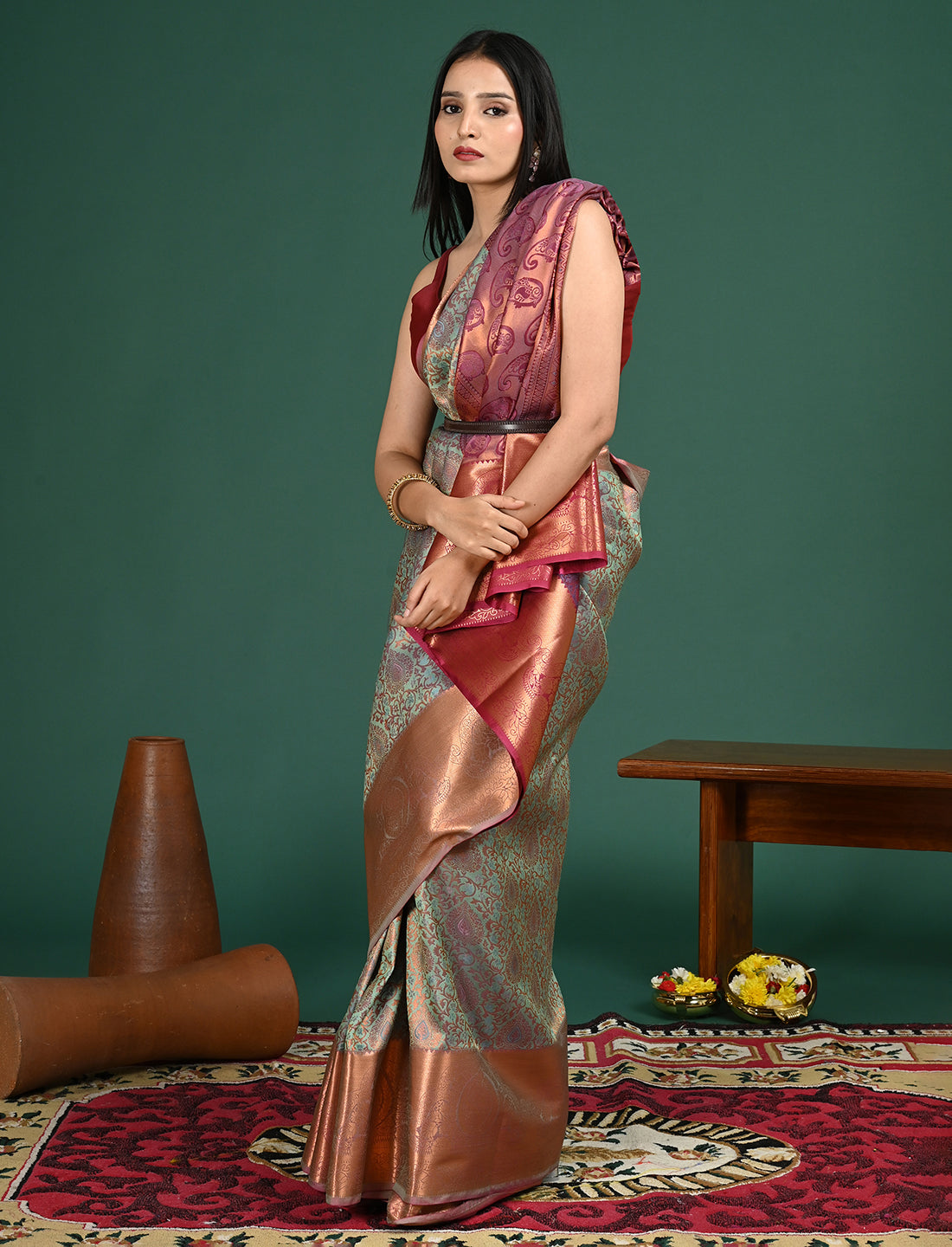 Aabha Green Art Silk Pattu Saree