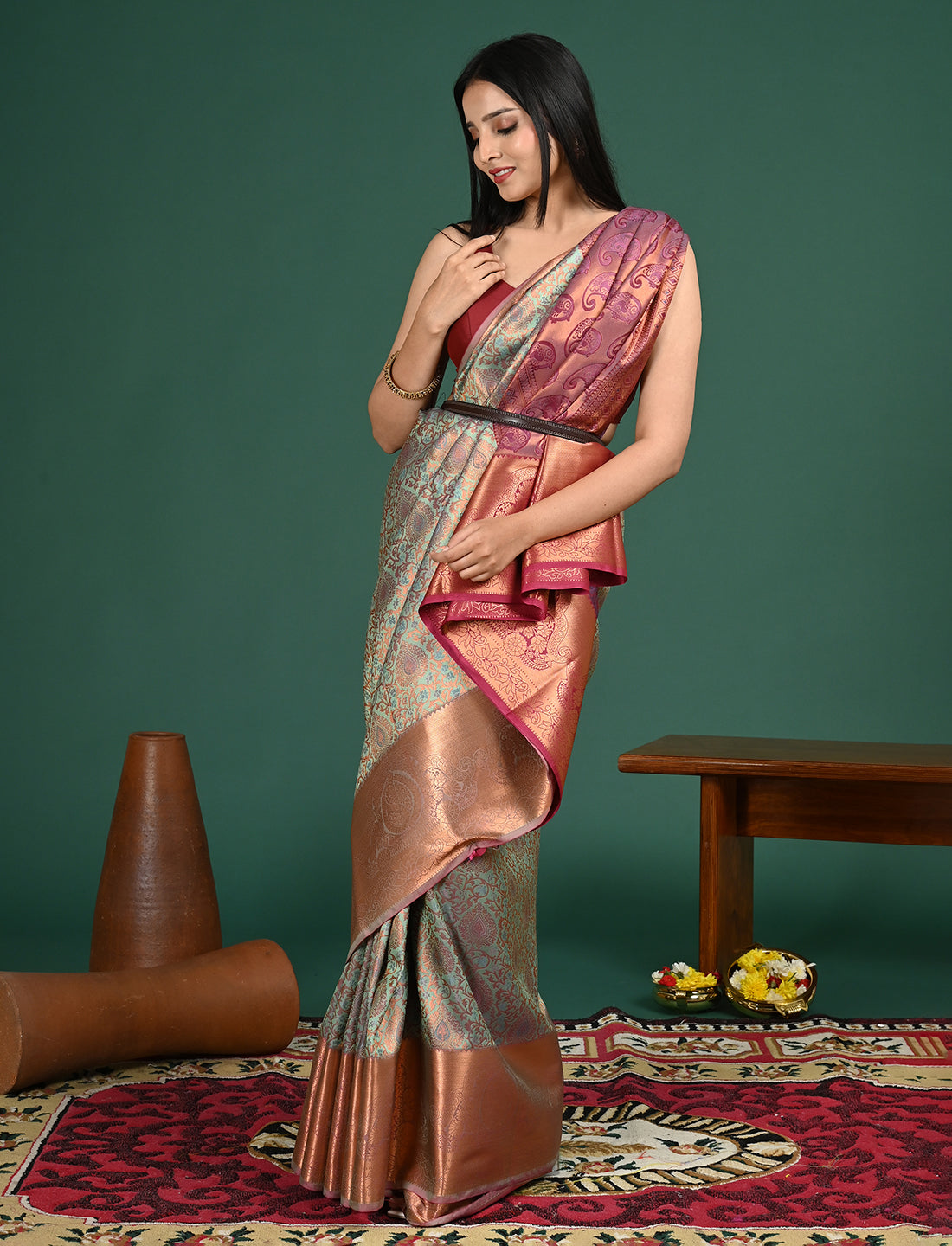 Aabha Green Art Silk Pattu Saree