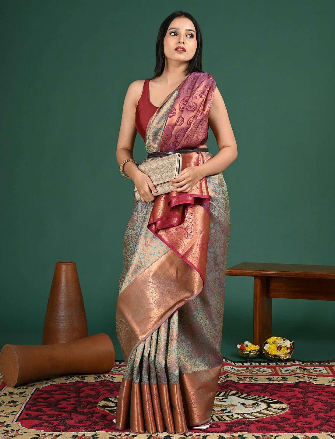 Aabha Green Art Silk Pattu Saree