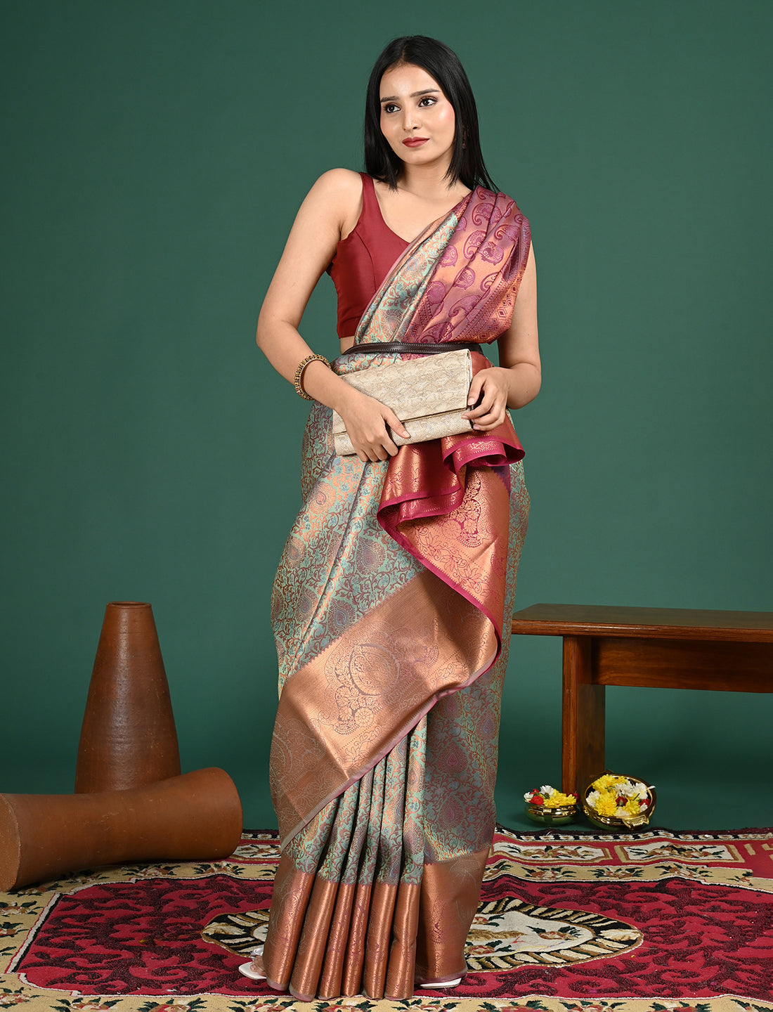 Aabha Green Art Silk Pattu Saree